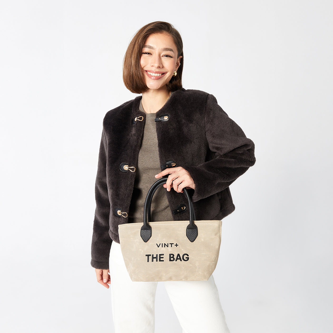 Mumlu Kanvas Şık Çanta - Küçük Boy - Kum Rengi (deri askı dahil)