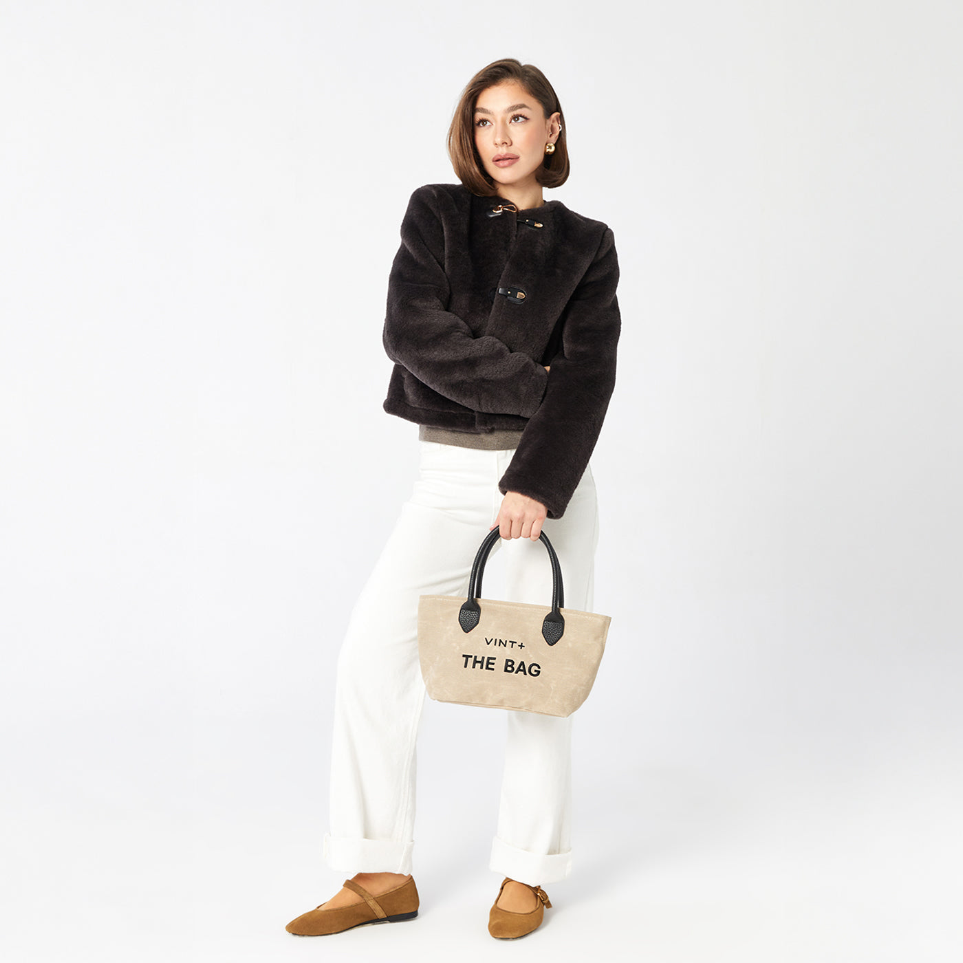 Mumlu Kanvas Şık Çanta - Küçük Boy - Kum Rengi (deri askı dahil)