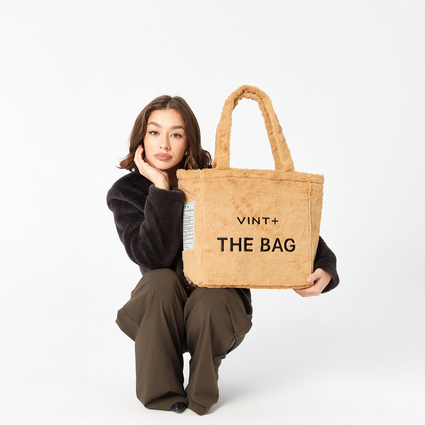 FLUFFY TOTE BAG - BIG - BROWN