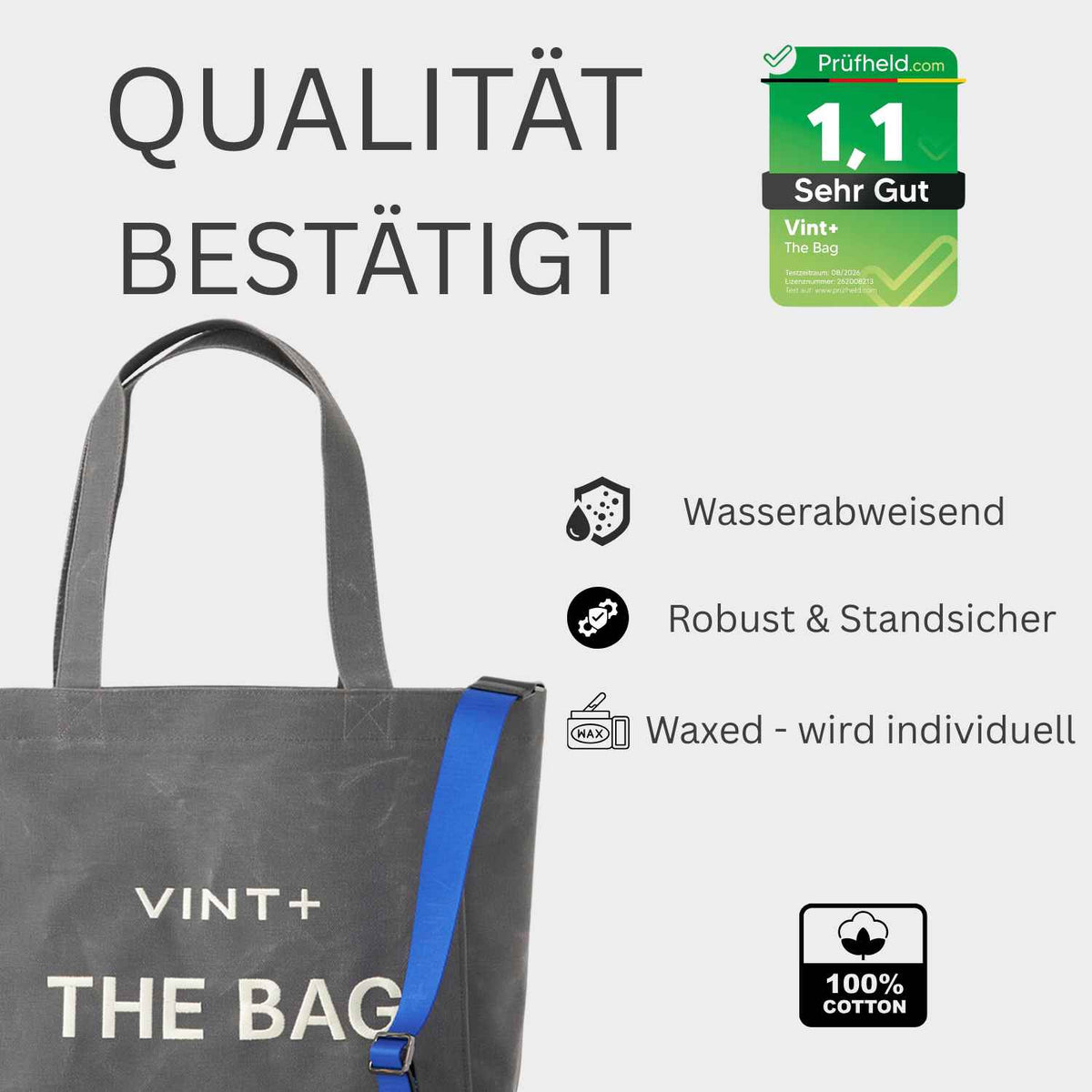 WAXED CANVAS TOTE BAG - BIG - GRAU