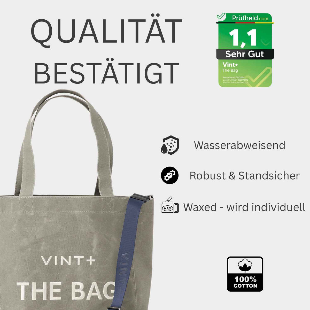 WAXED CANVAS TOTE BAG - BIG - GRAU VIGORE
