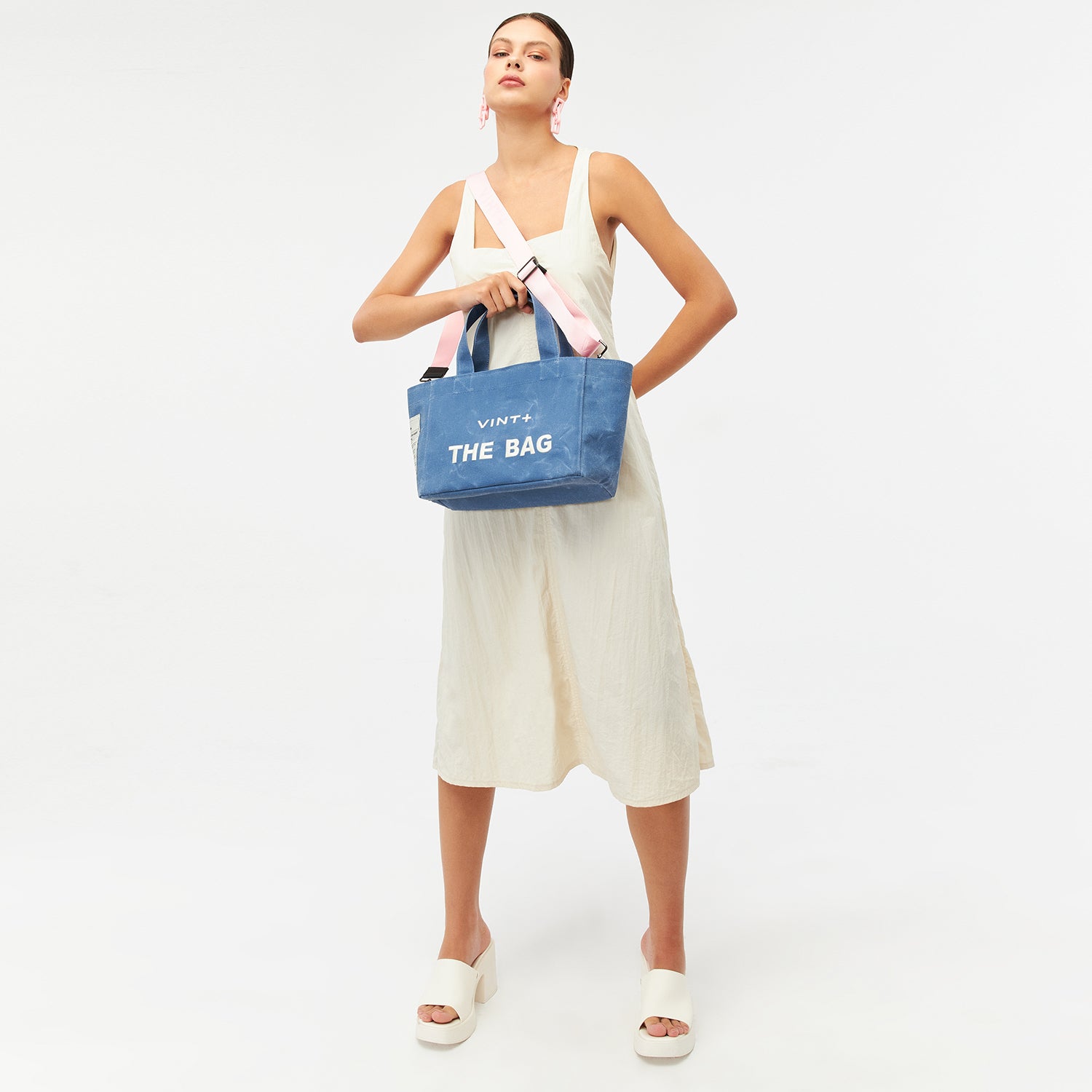WAXED CANVAS TOTE BAG - SMALL - BLAU