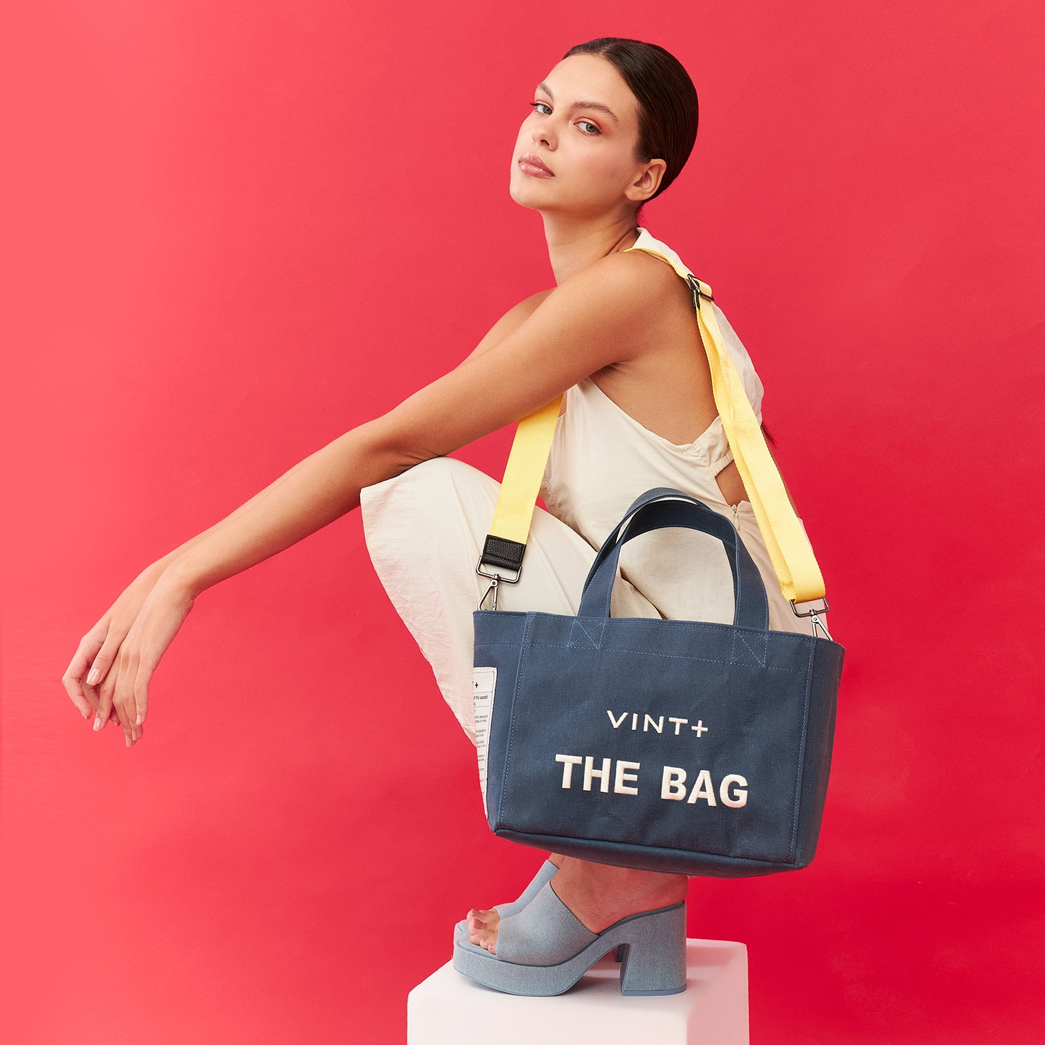 WAXED CANVAS TOTE BAG - SMALL - DENIM BLUE