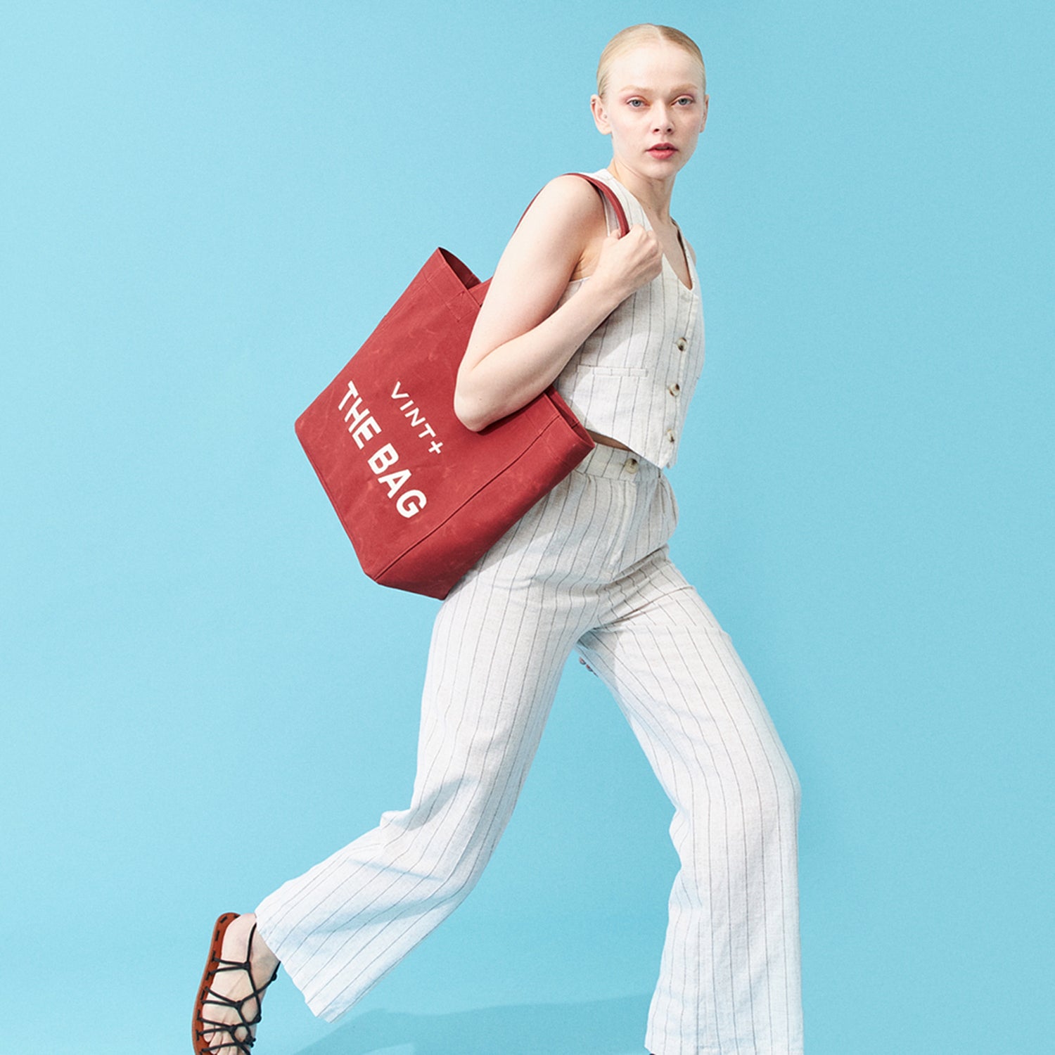 SAC CABAS EN TOILE - GRAND - ROUGE