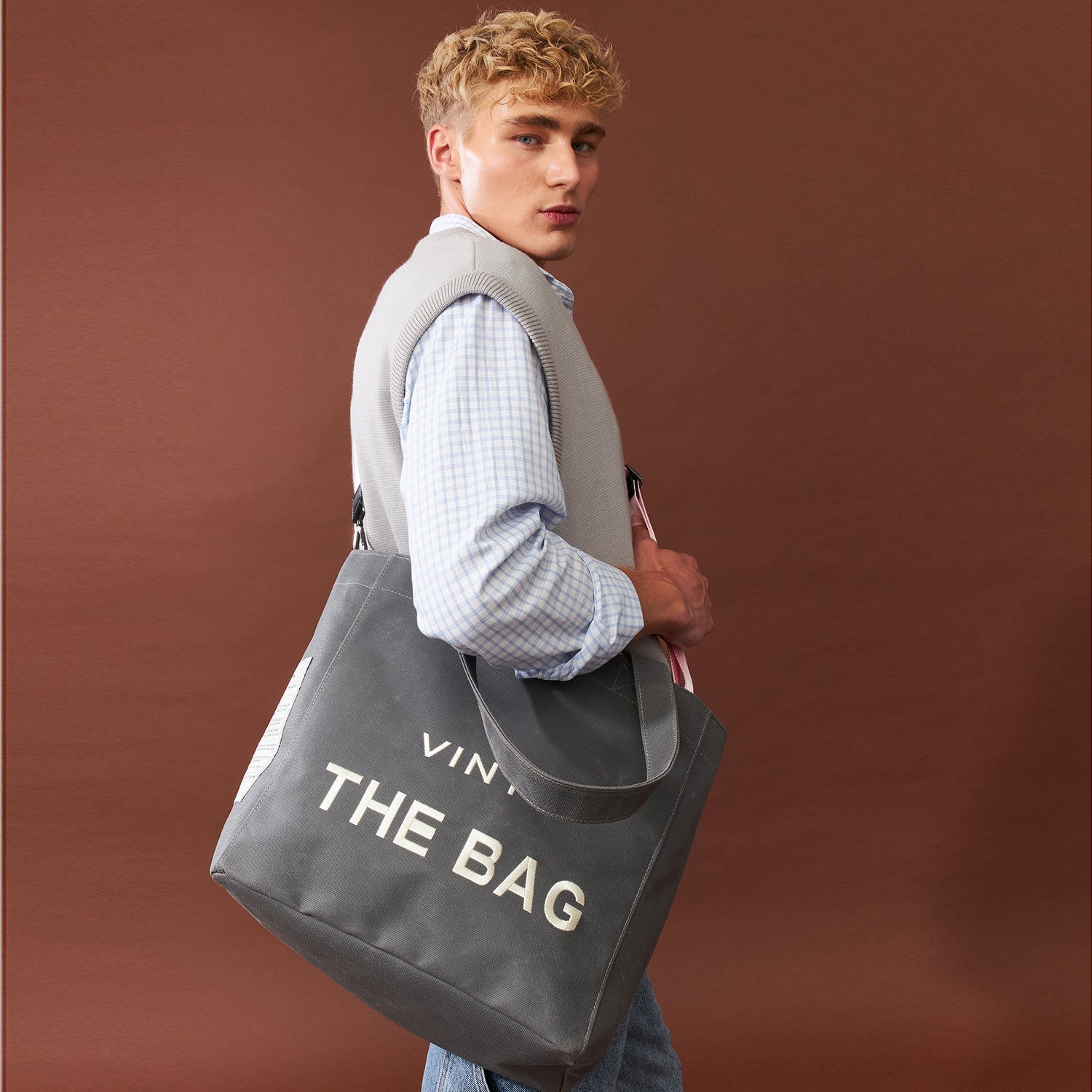 WAXED CANVAS TOTE BAG - BIG - GRAU