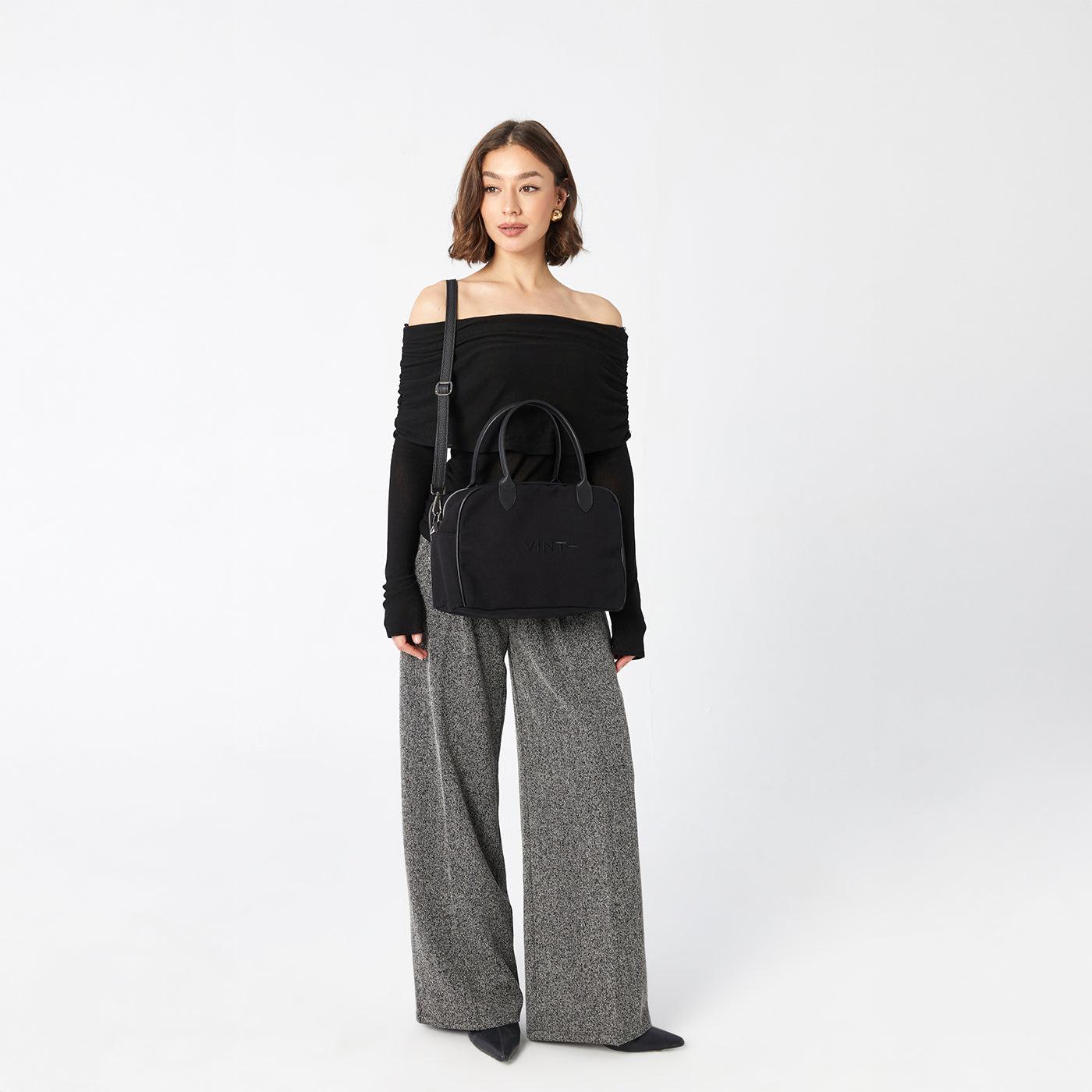 KANVAS BOWLİNG ÇANTASI - SİYAH (deri askı dahil)