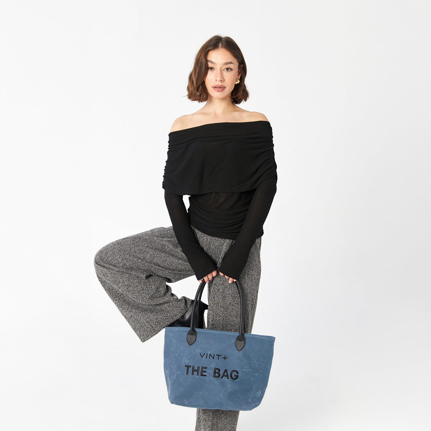 WAXED CANVAS FINE BAG - BIG - DENIM BLUE (leather strap incl.)