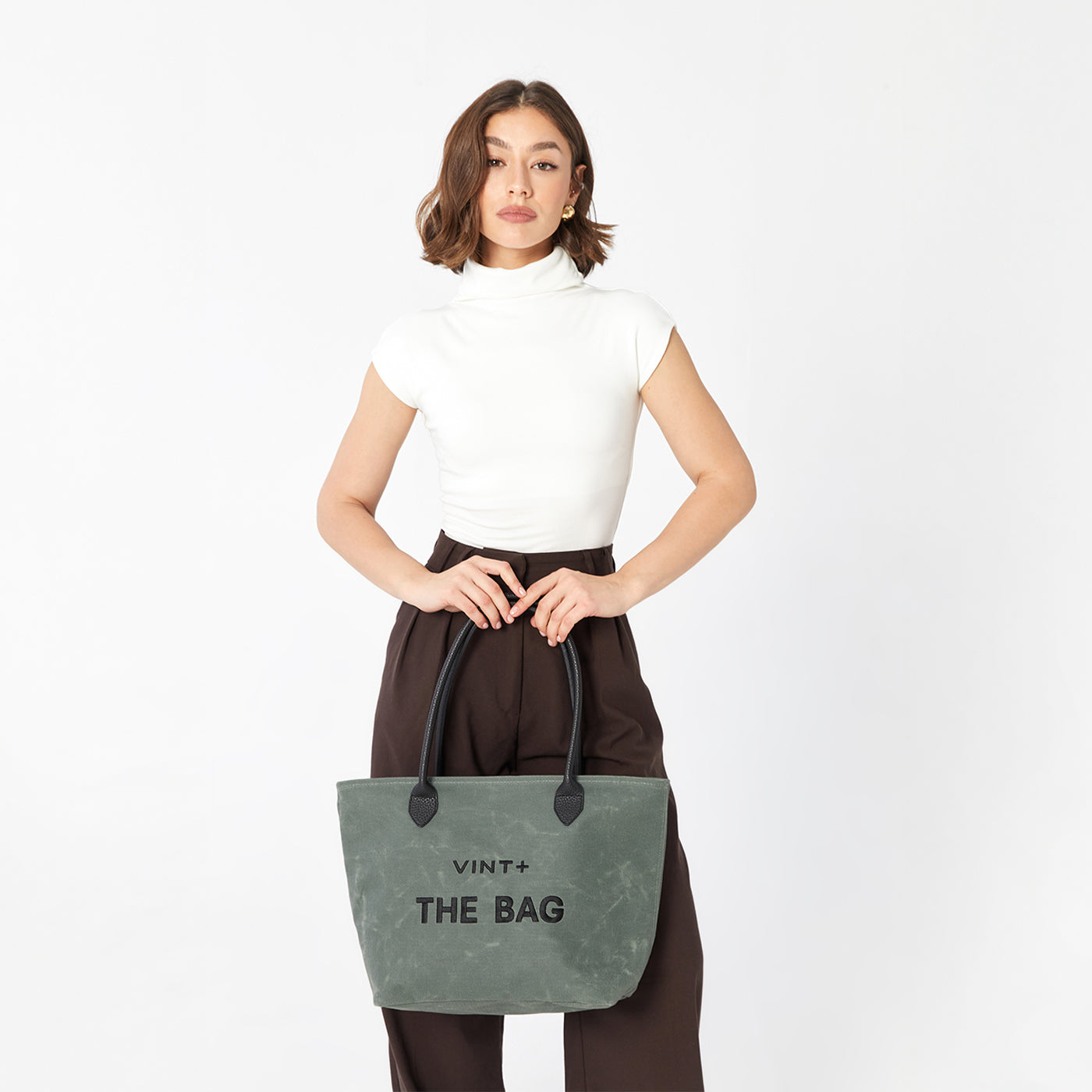 WAXED CANVAS FINE BAG - BIG - LODEN GREEN (Leather Strap incl.)