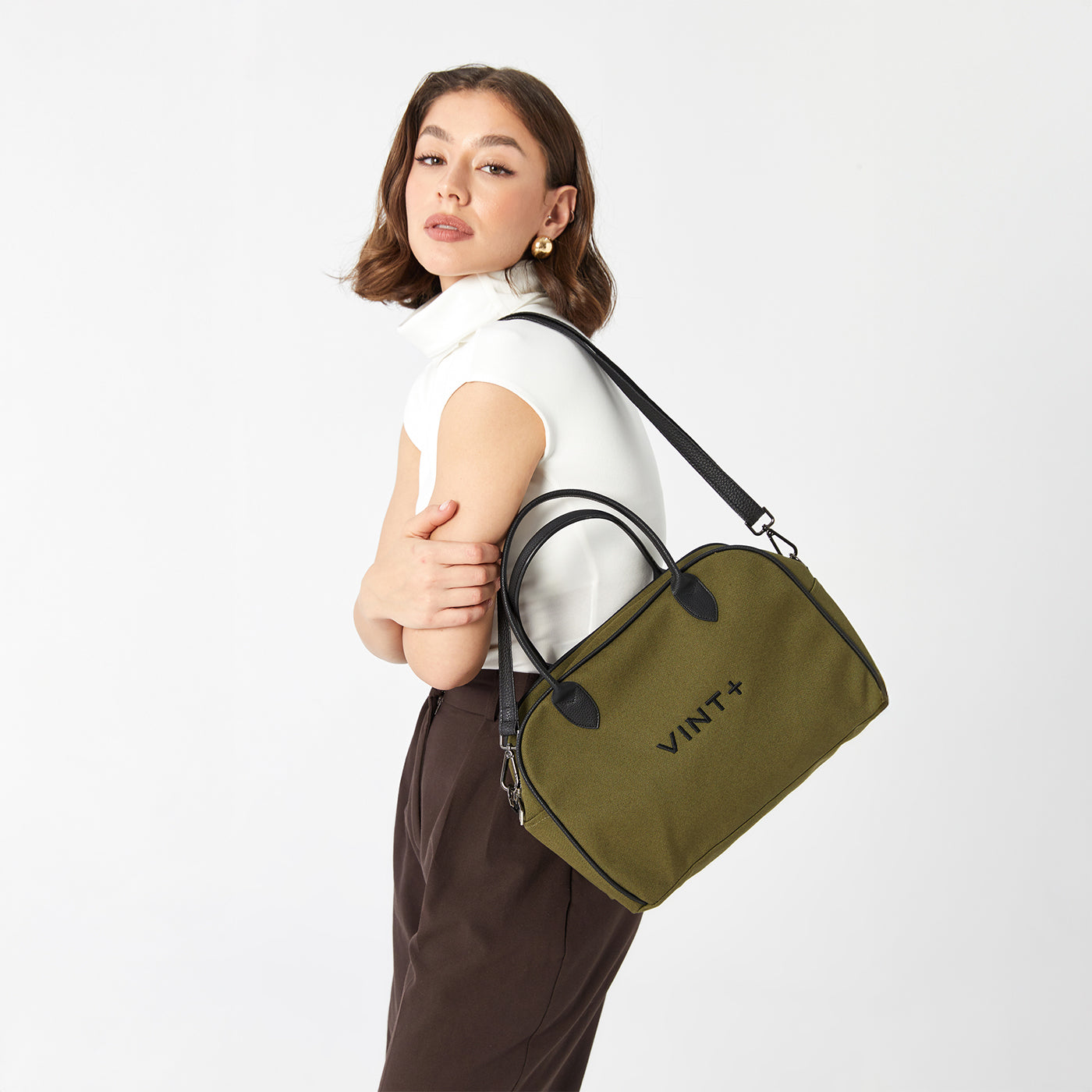 CANVAS BOWLING BAG - KHAKI (leather strap incl.)