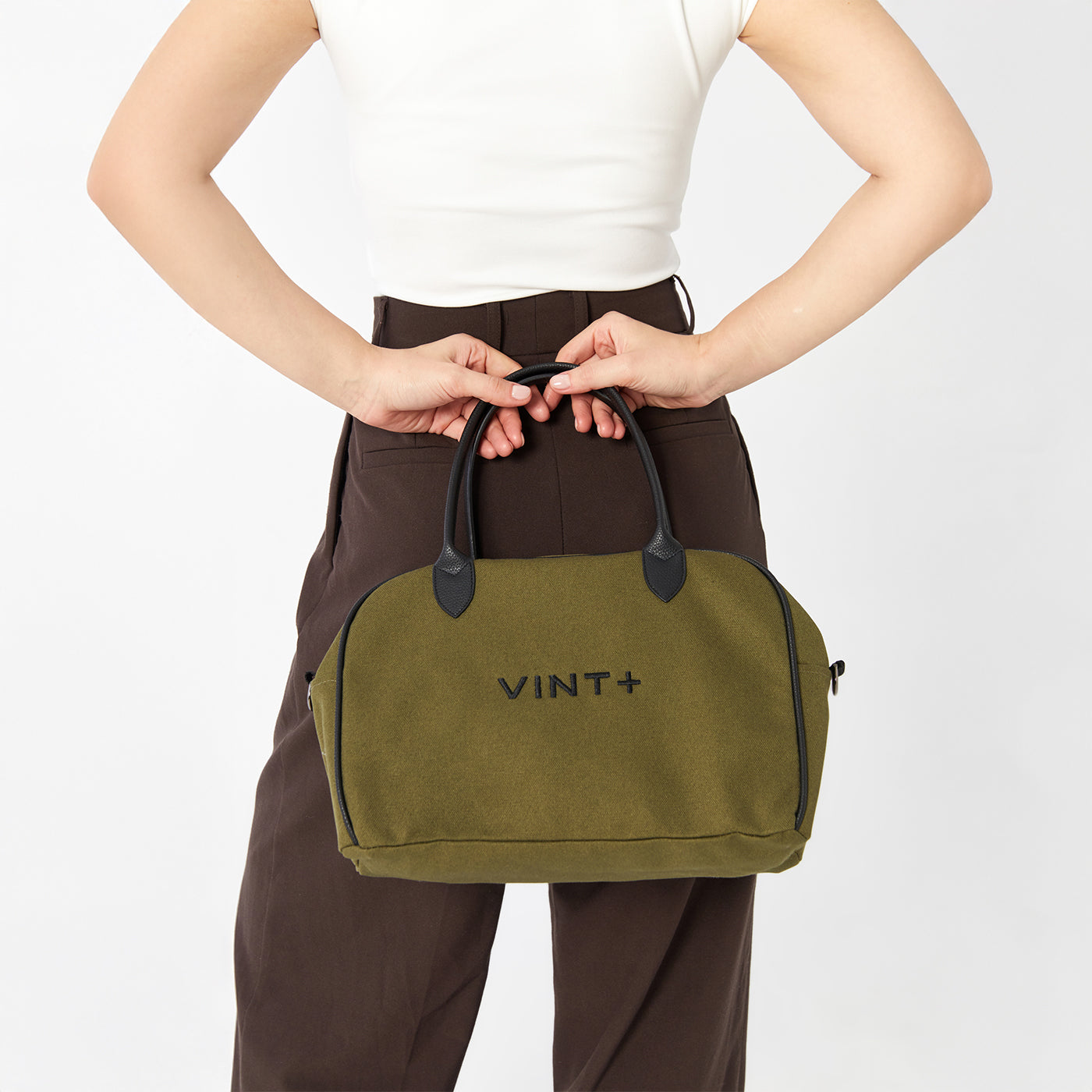 CANVAS BOWLING BAG - KHAKI (leather strap incl.)