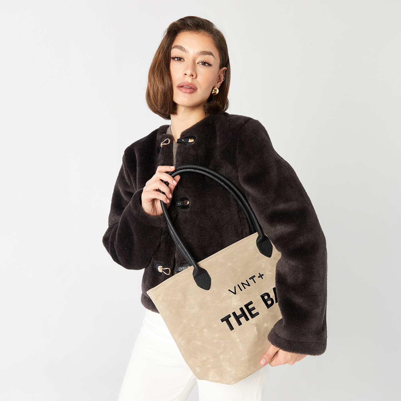 WAXED CANVAS FINE BAG - BIG - SAND (Leder Strap inkl.)