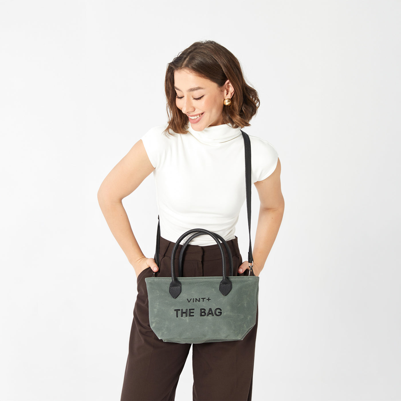 WAXED CANVAS FINE BAG - SMALL - LODEN GREEN (Leather Strap included)