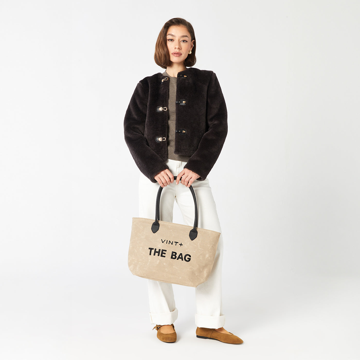 WAXED CANVAS FINE BAG - BIG - SAND (Leder Strap inkl.)