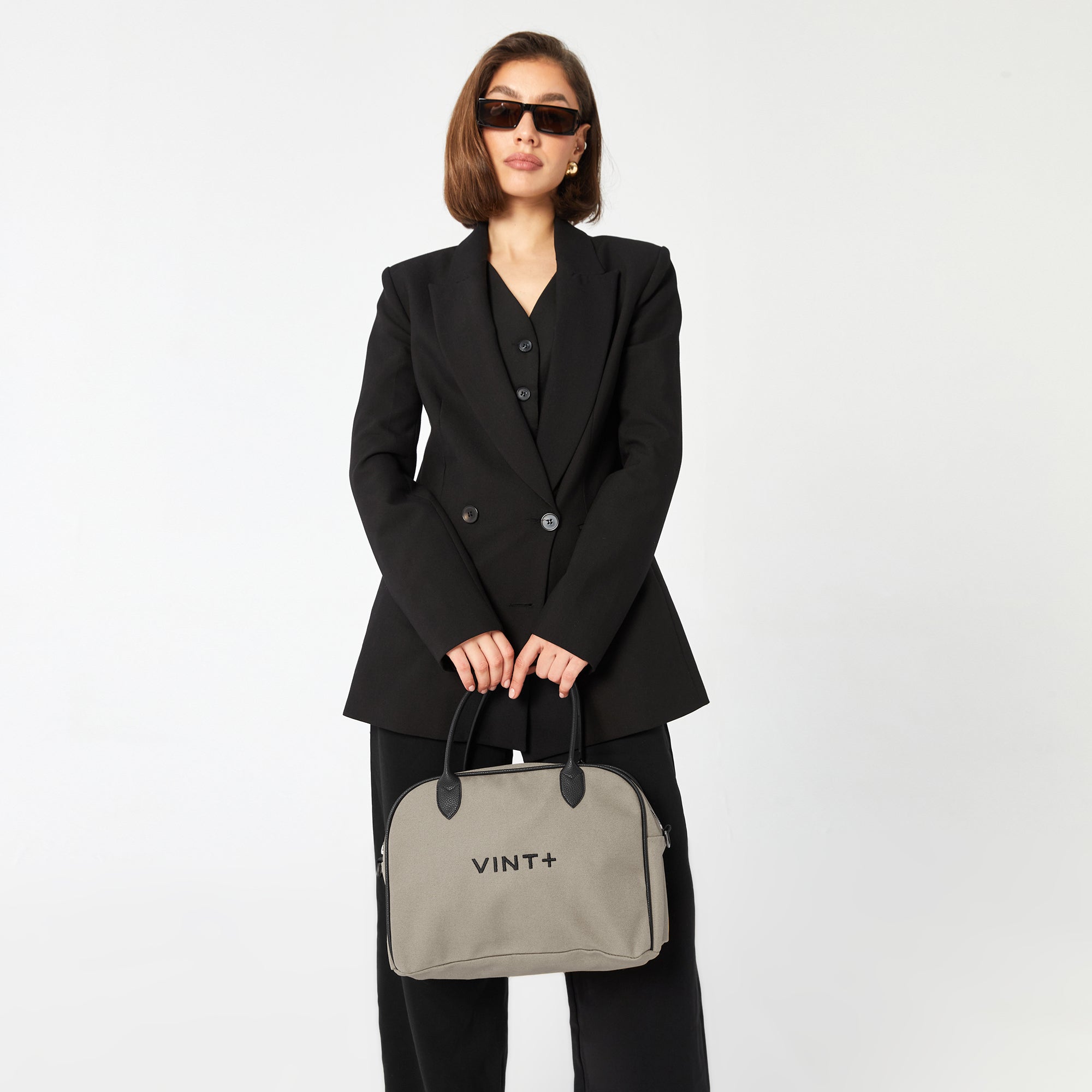 CANVAS BOWLING BAG - GRAY (leather strap incl.)