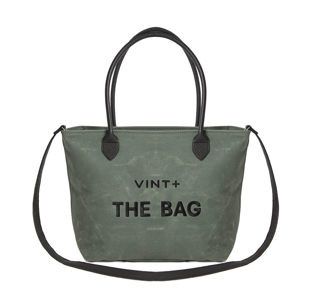 WAXED CANVAS FINE BAG - BIG - LODEN GRÜN (Leder Strap inkl.)