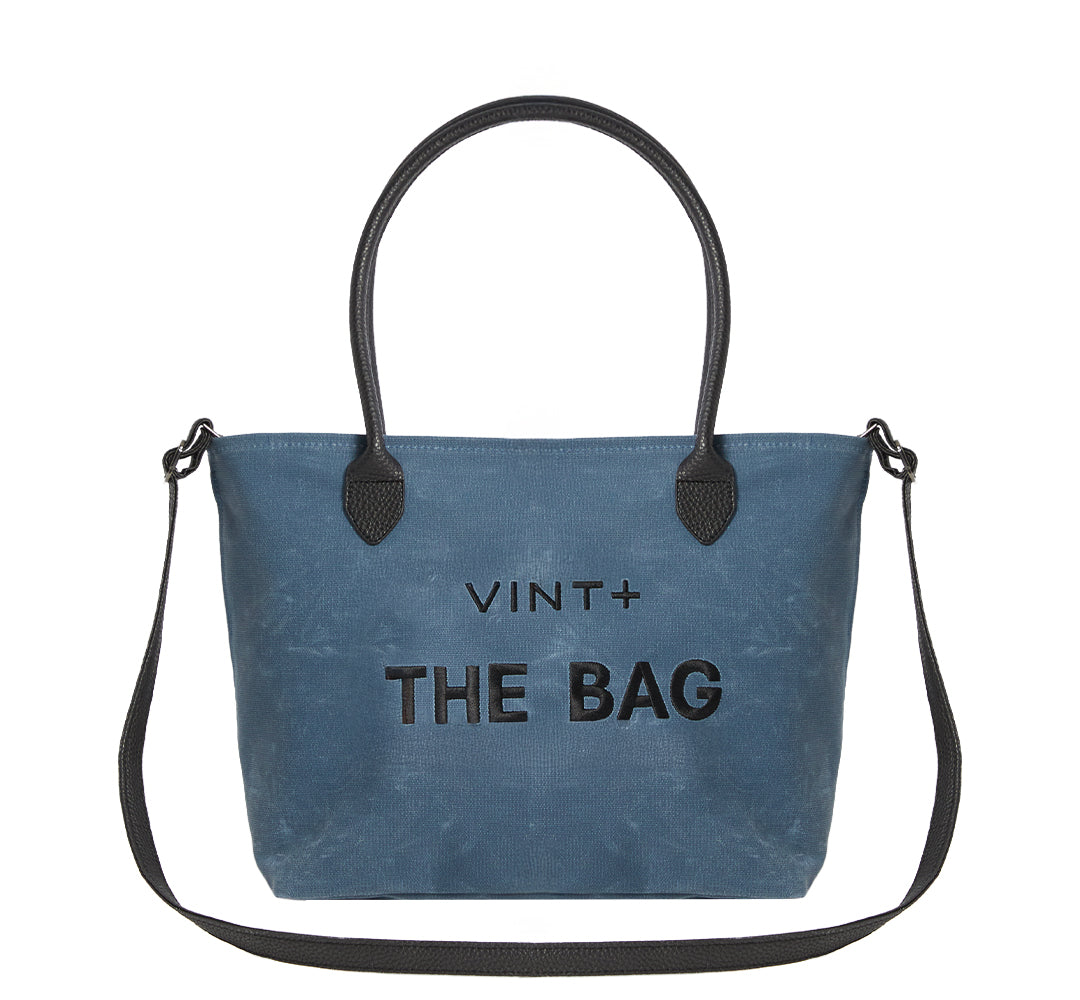 WAXED CANVAS FINE BAG - BIG - DENIM BLAU (Leder Strap inkl.)