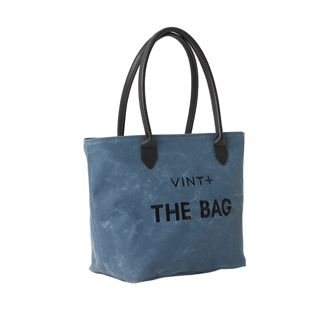 WAXED CANVAS FINE BAG - BIG - DENIM BLUE (leather strap incl.)