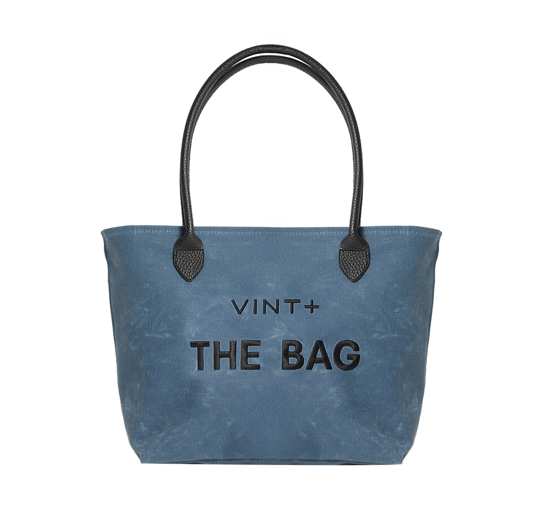 WAXED CANVAS FINE BAG - BIG - DENIM BLAU (Leder Strap inkl.)