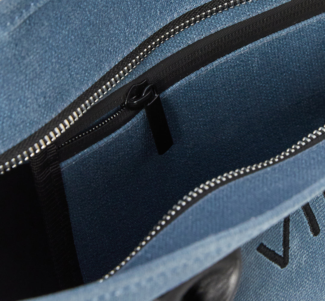 WAXED CANVAS FINE BAG - BIG - DENIM BLUE (leather strap incl.)