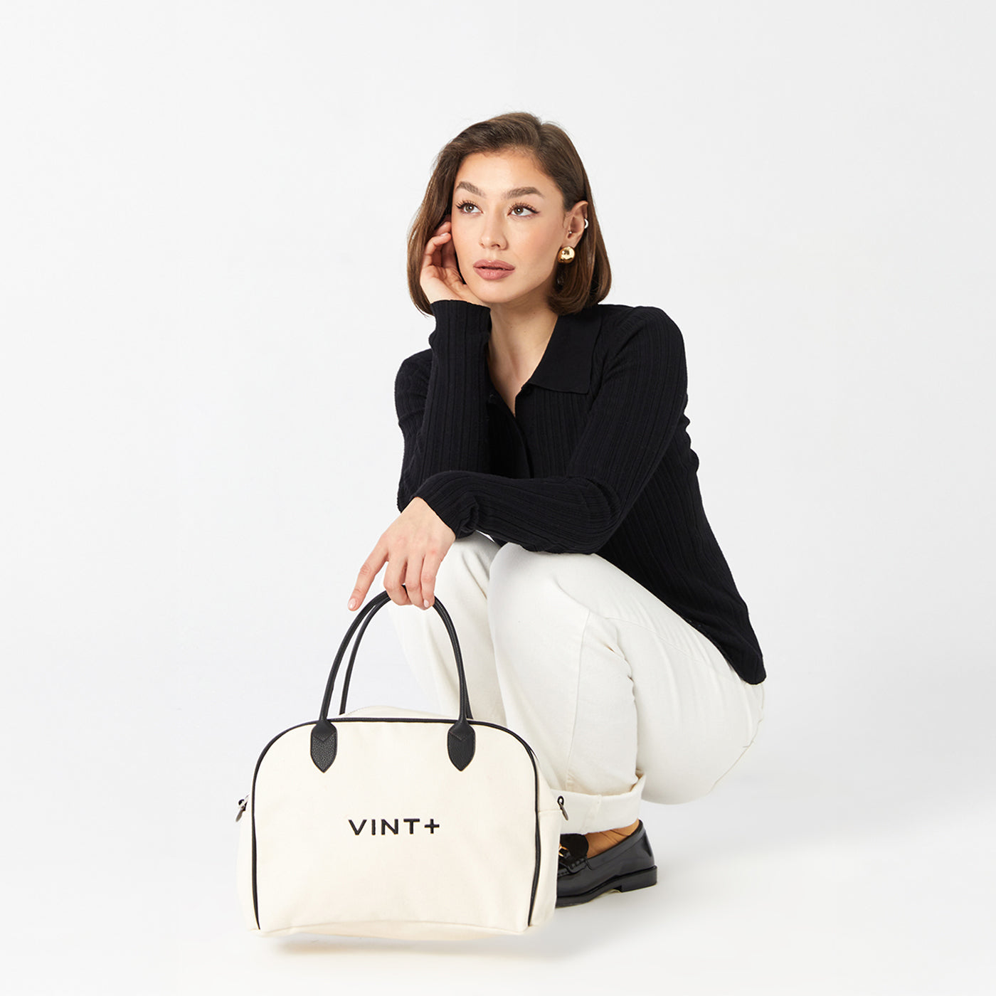 CANVAS BOWLING BAG - CREAM WHITE (Leather Strap included)