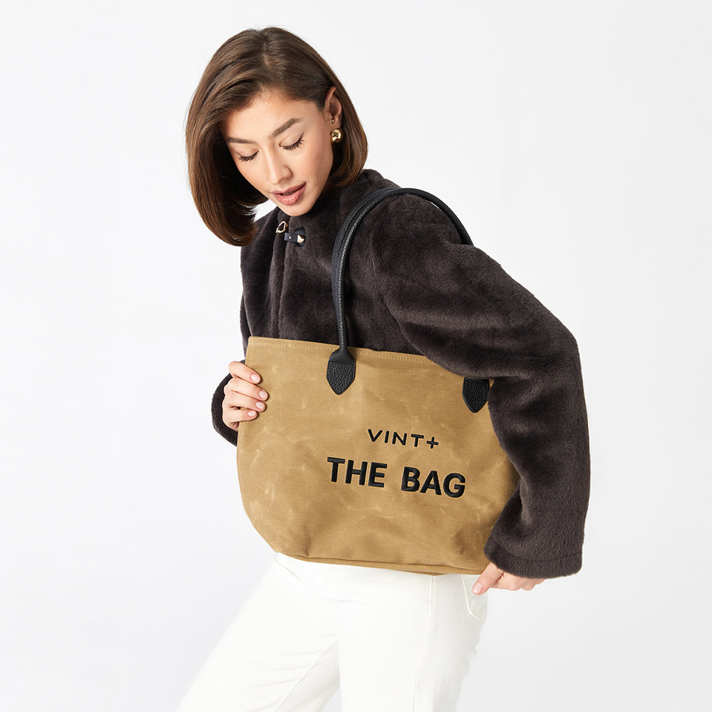 Mumlu Kanvas Şık Çanta - Büyük Boy - Bej (deri askı dahil)