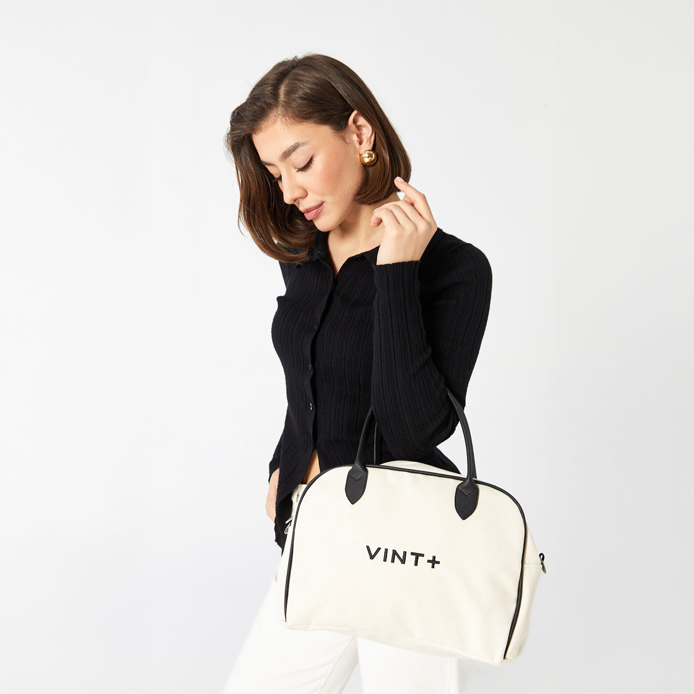 CANVAS BOWLING BAG - CREAM WHITE (Leather Strap included)