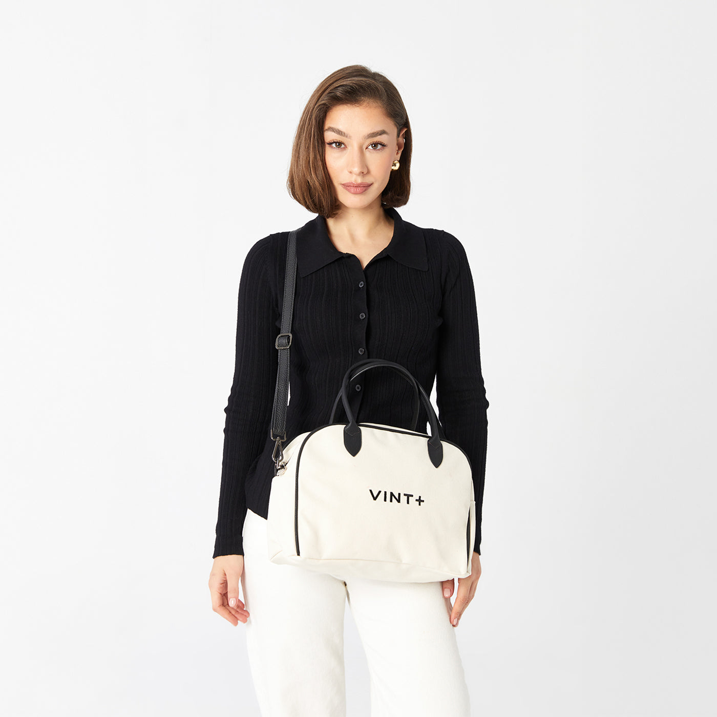 CANVAS BOWLING BAG - CREAM WHITE (Leather Strap included)