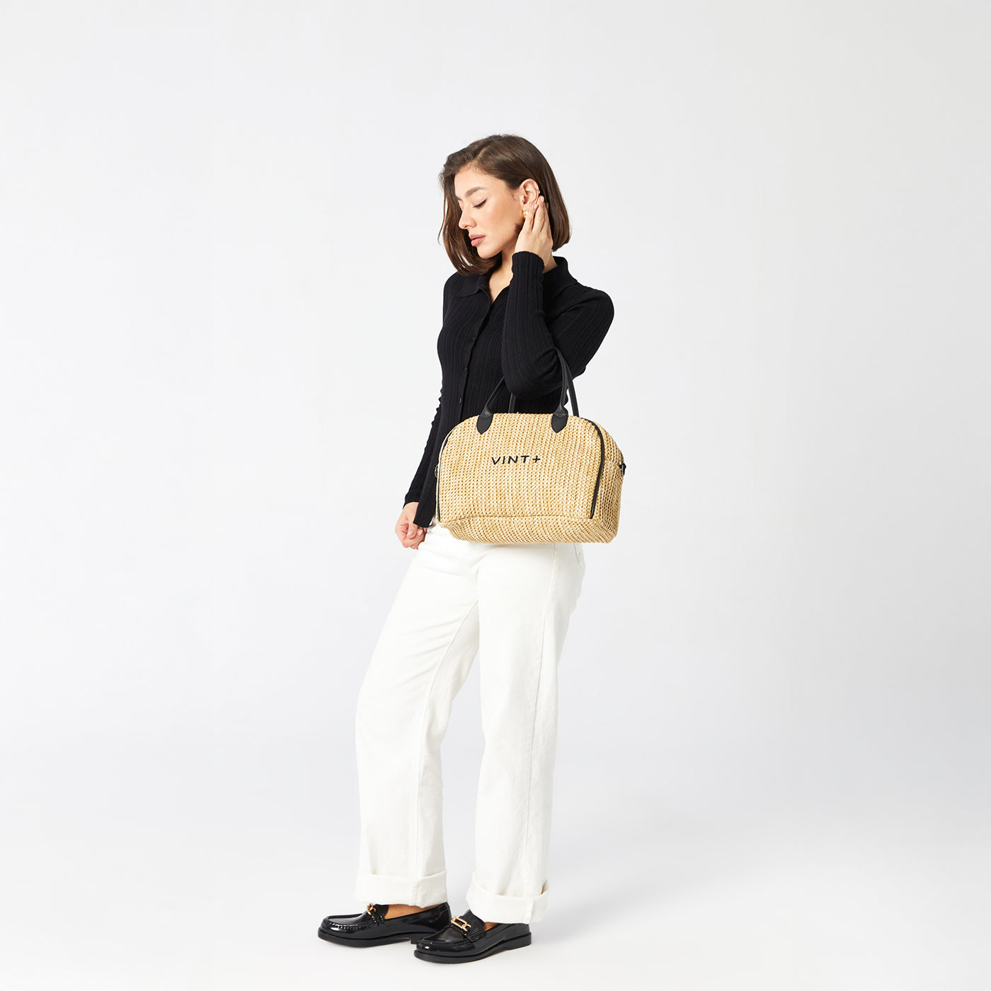 BOWLING BAG - STRAW (leather strap incl.)