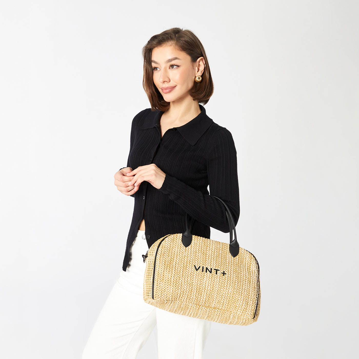 BOWLING BAG - STRAW (leather strap incl.)