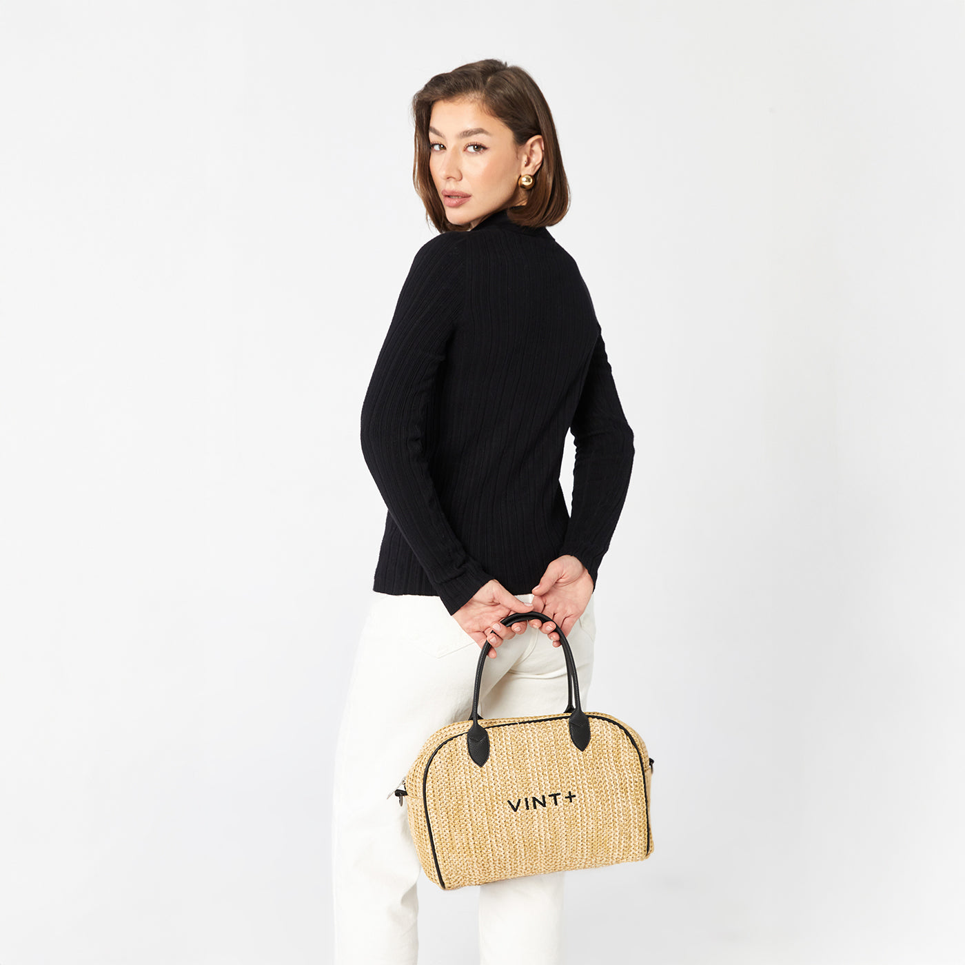 BOWLING BAG - STRAW (leather strap incl.)