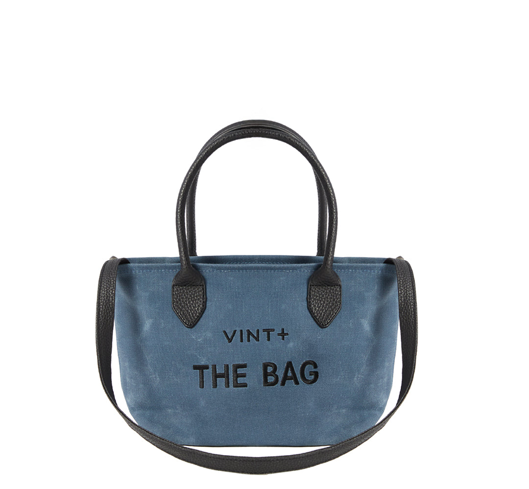 WAXED CANVAS FINE BAG - SMALL - DENIM BLAU (Leder Strap inkl.)