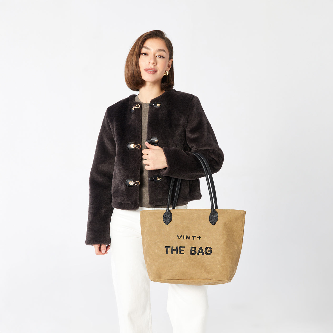 Mumlu Kanvas Şık Çanta - Büyük Boy - Bej (deri askı dahil)