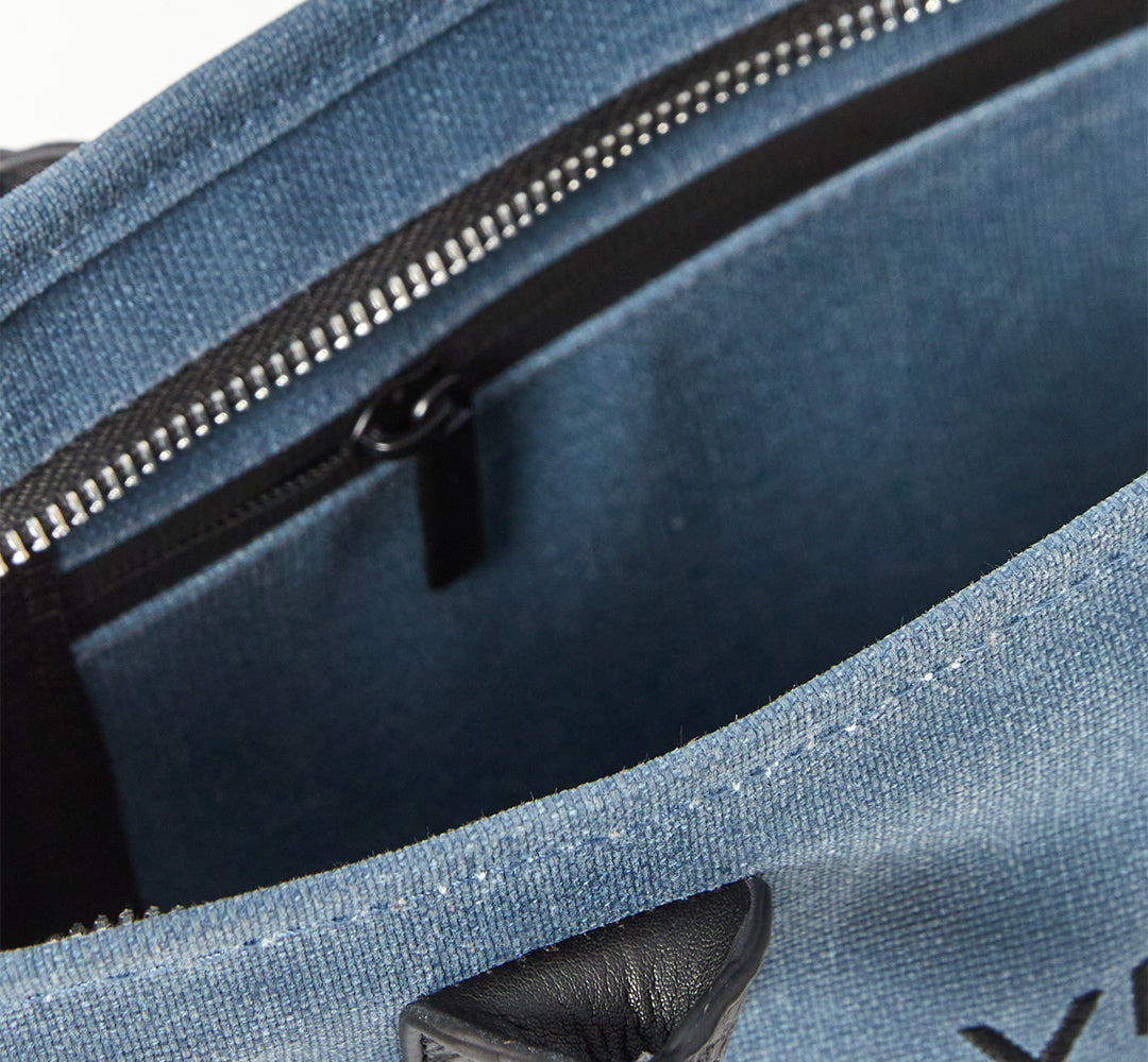 WAXED CANVAS FINE BAG - SMALL - DENIM BLUE (leather strap incl.)