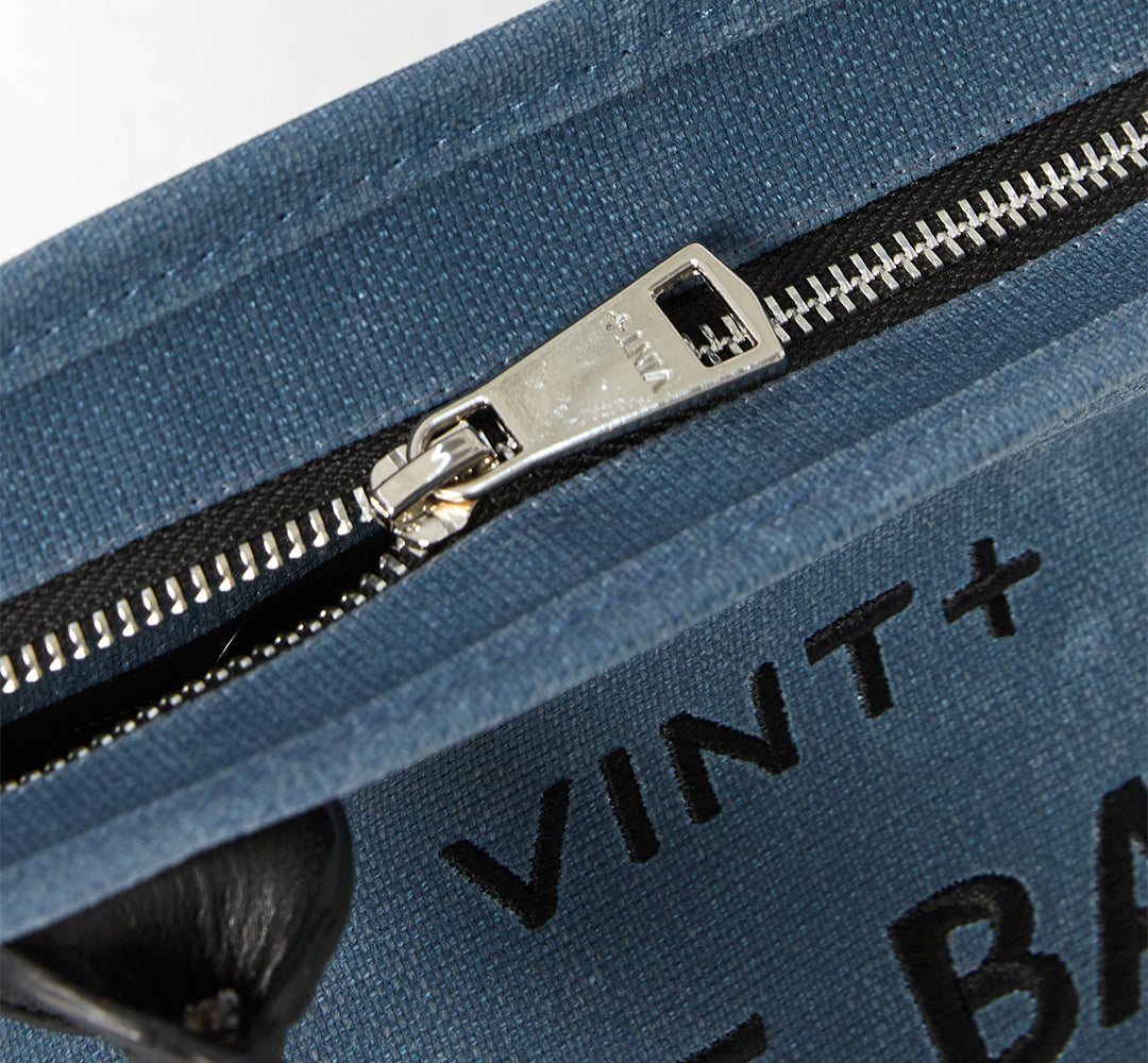 WAXED CANVAS FINE BAG - SMALL - DENIM BLUE (leather strap incl.)