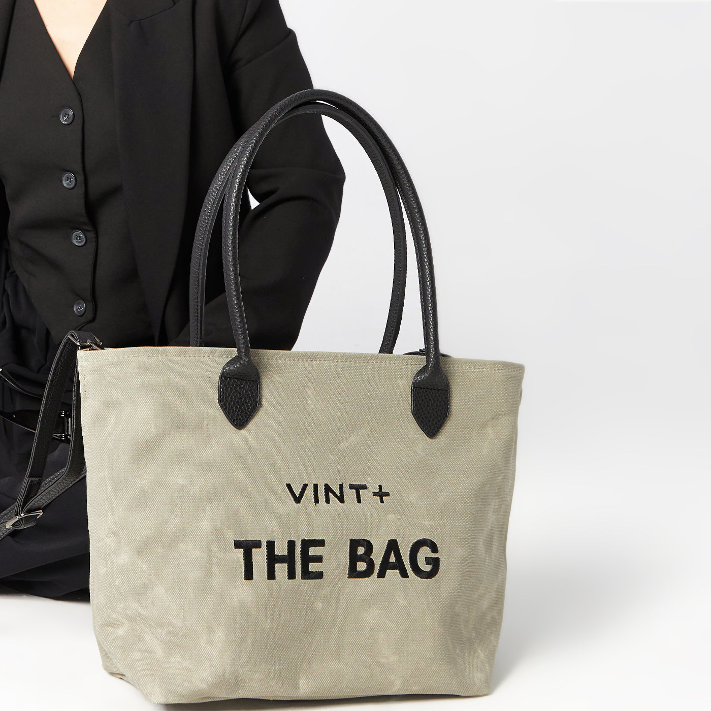 WAXED CANVAS FINE BAG - BIG - GREY VIGORE (Leather Strap incl.)