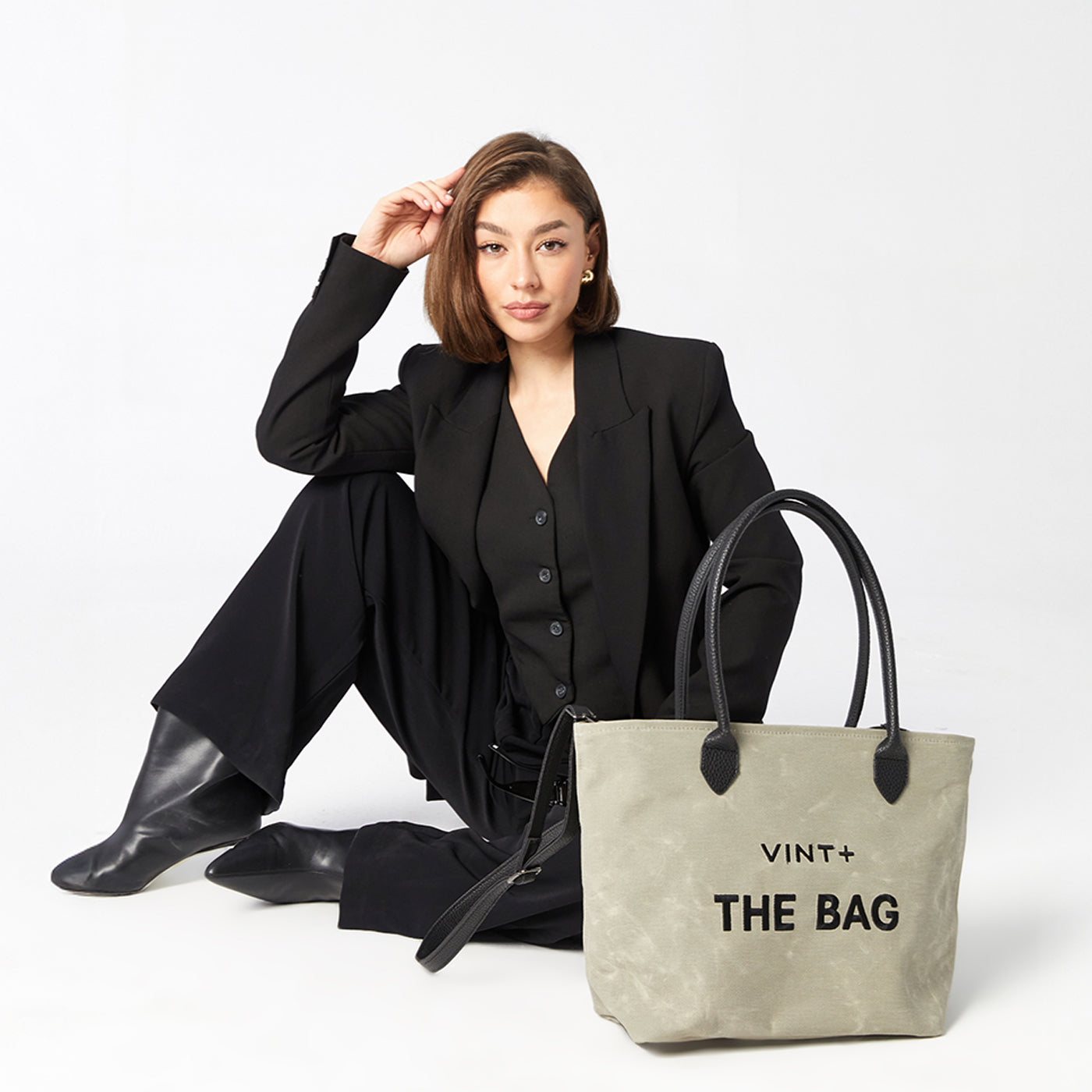 WAXED CANVAS FINE BAG - BIG - GREY VIGORE (Leather Strap incl.)