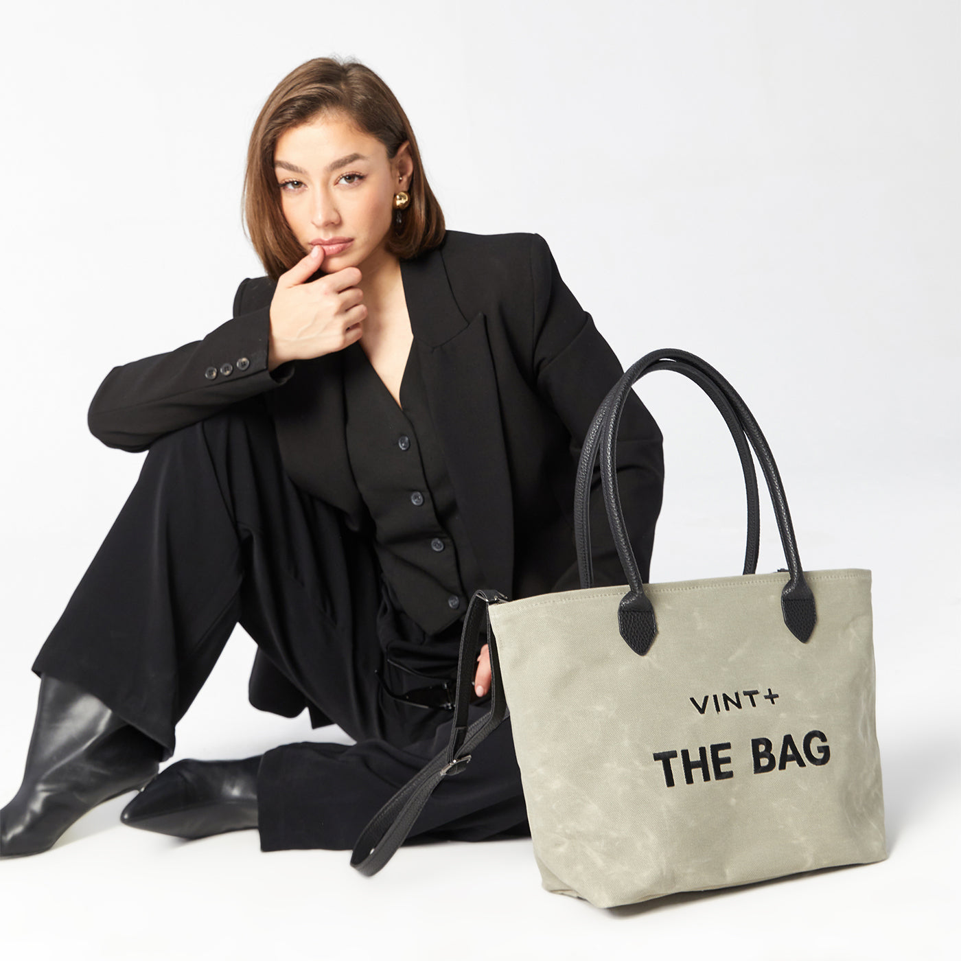 WAXED CANVAS FINE BAG - BIG - GREY VIGORE (Leather Strap incl.)