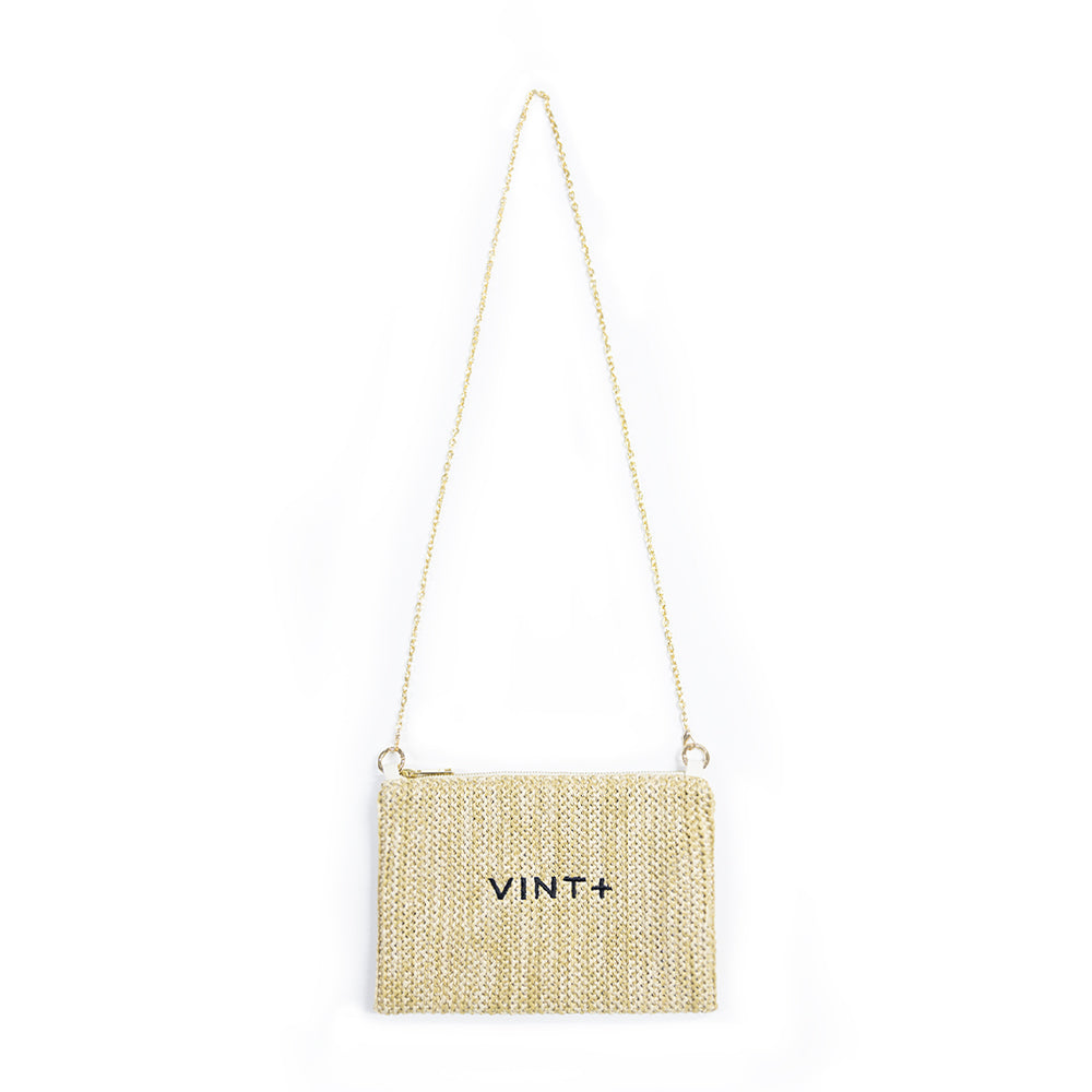 STRAW CLUTCH MIT KETTE - SCHWARZ