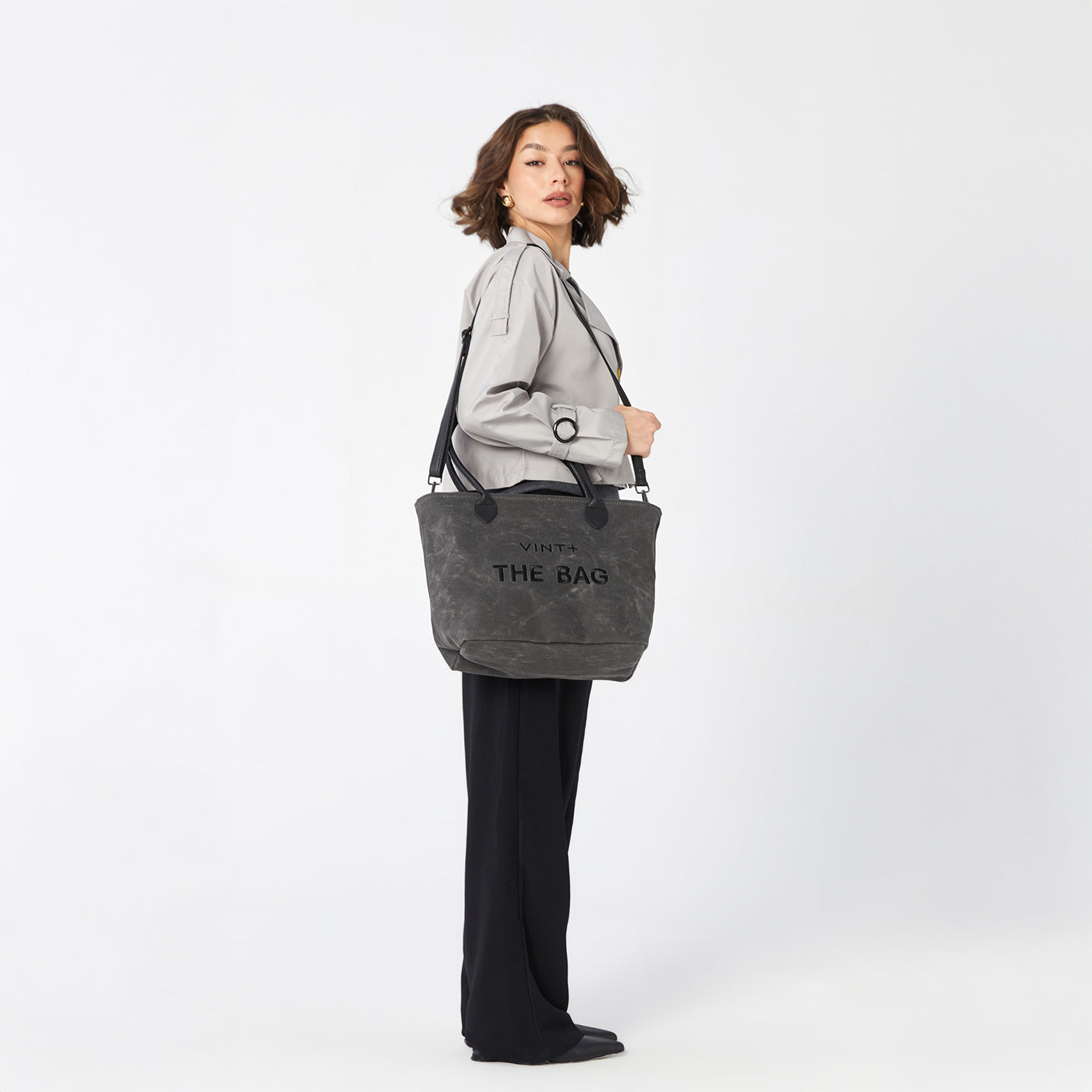 WAXED CANVAS FINE BAG - BIG - ANTHRAZIT (Leder Strap inkl.)