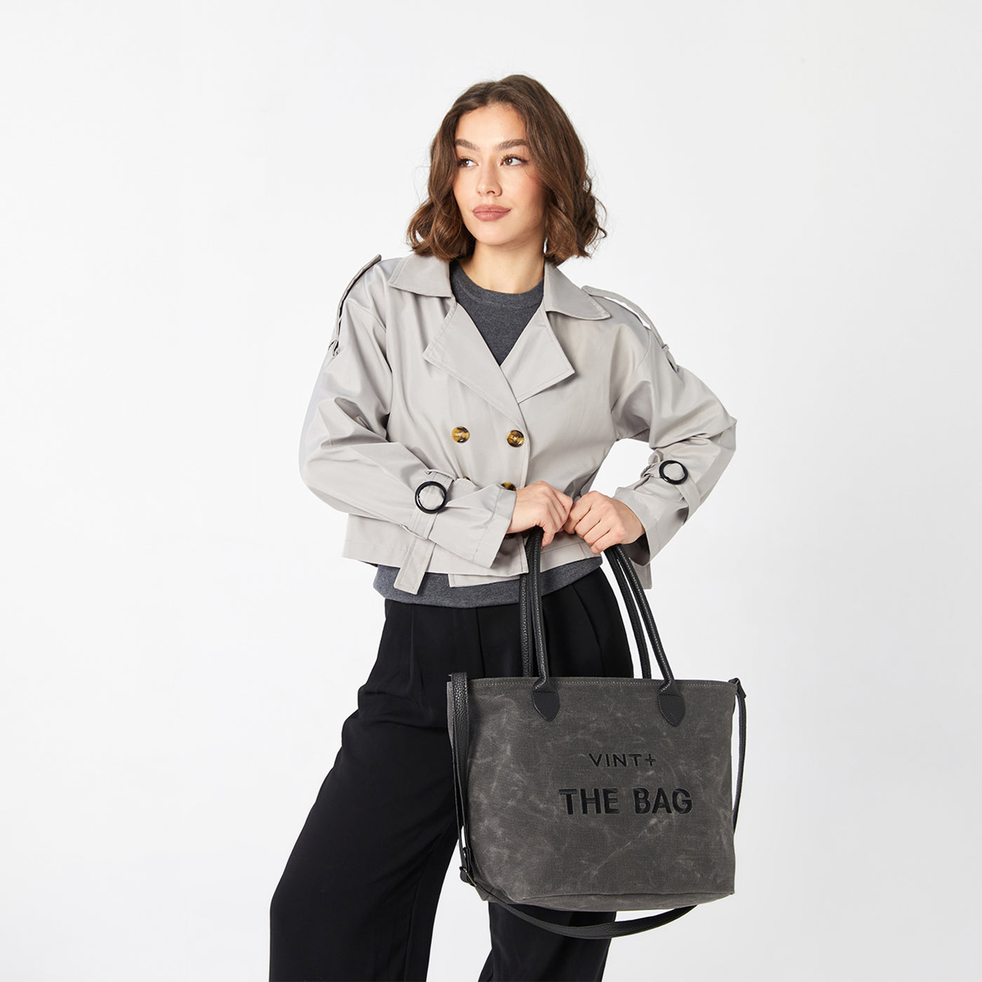 WAXED CANVAS FINE BAG - BIG - ANTHRAZIT (Leder Strap inkl.)