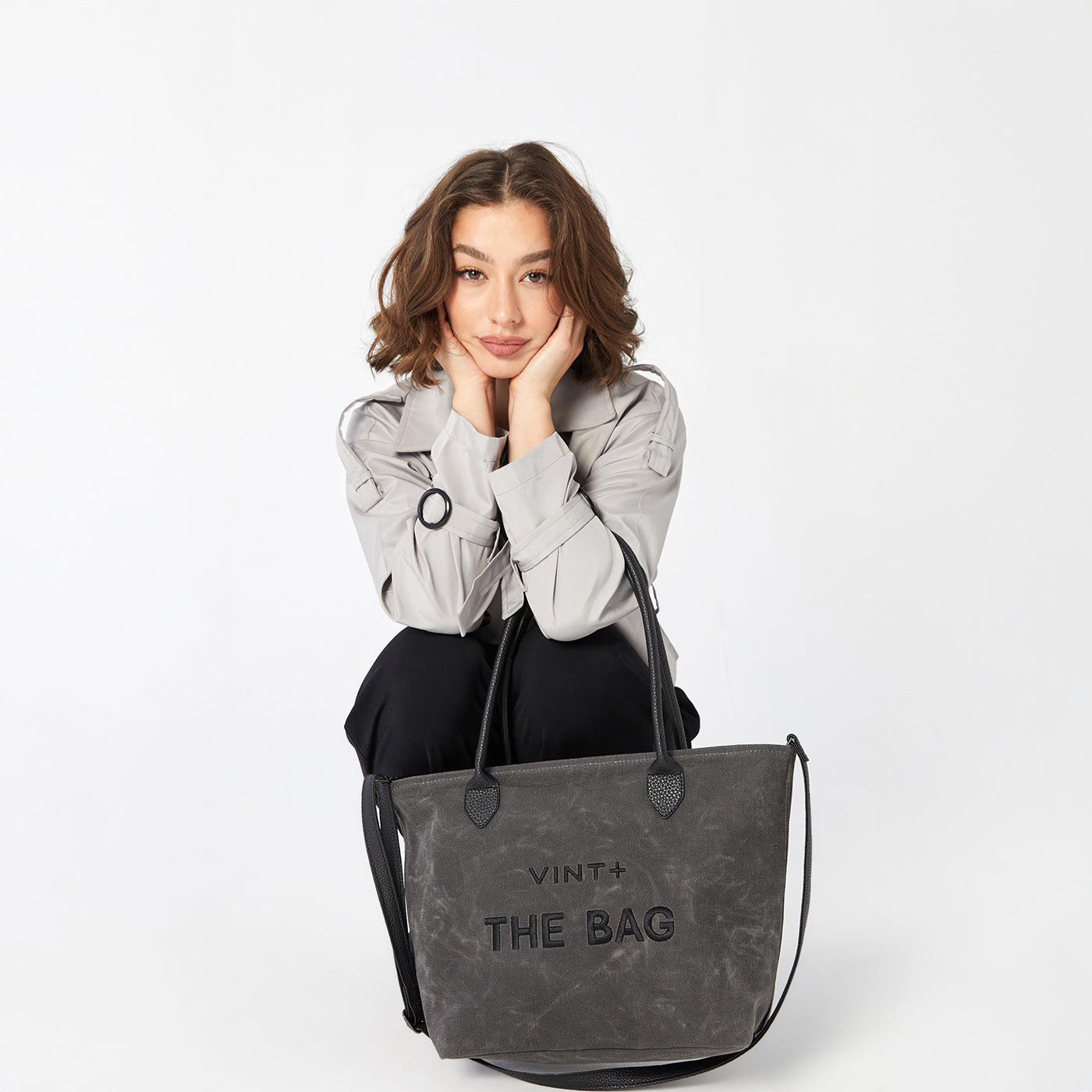 WAXED CANVAS FINE BAG - BIG - ANTHRAZIT (Leder Strap inkl.)