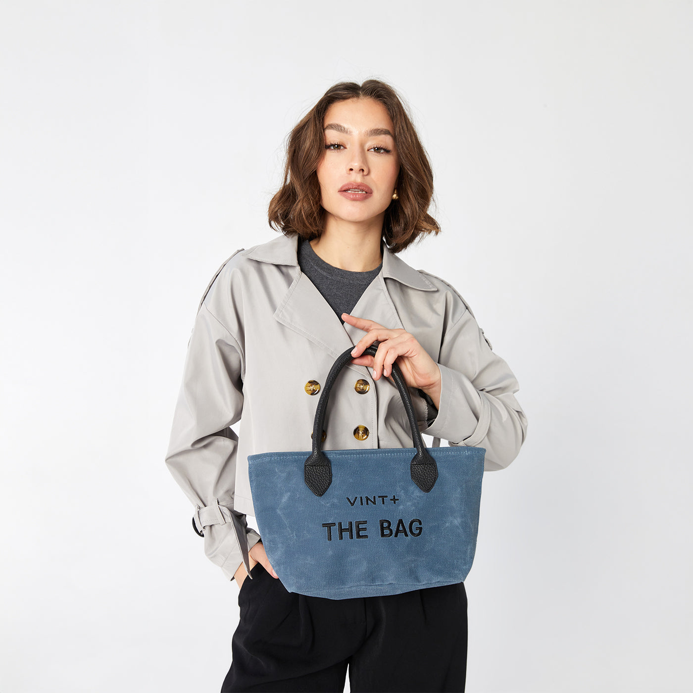 WAXED CANVAS FINE BAG - SMALL - DENIM BLUE (leather strap incl.)