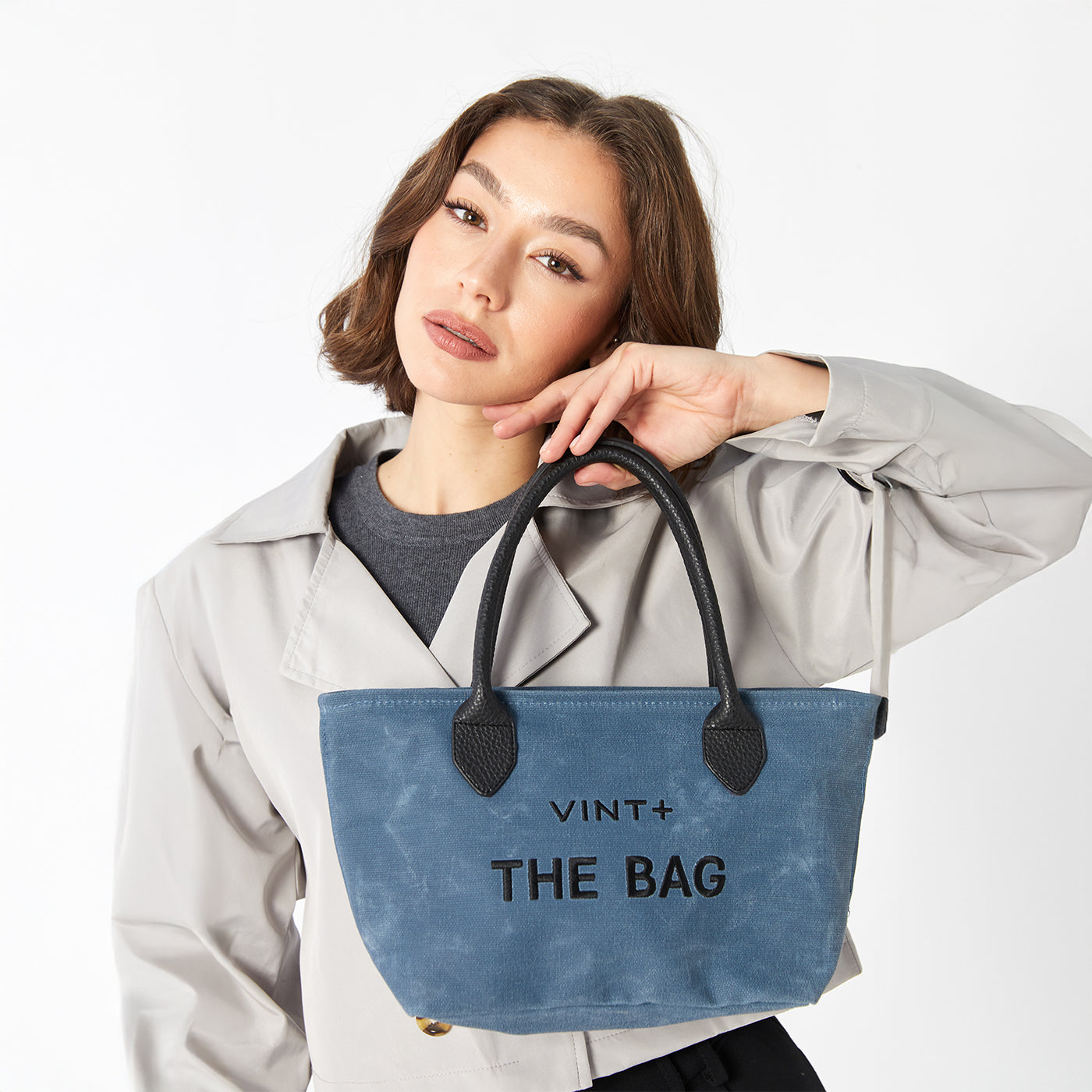 WAXED CANVAS FINE BAG - SMALL - DENIM BLUE (leather strap incl.)