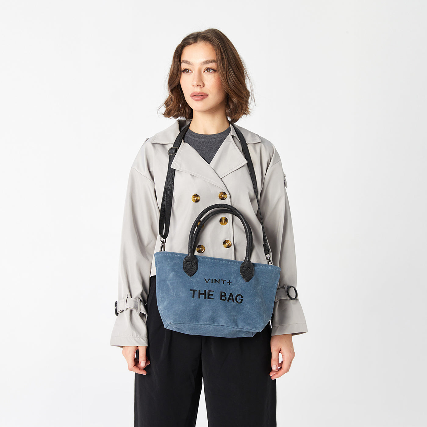 WAXED CANVAS FINE BAG - SMALL - DENIM BLUE (leather strap incl.)