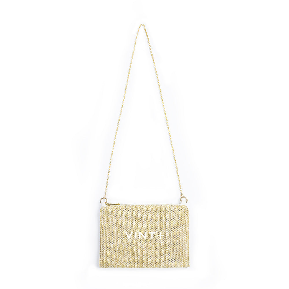 STRAW CLUTCH WITH CHAIN - CREAM WHITE