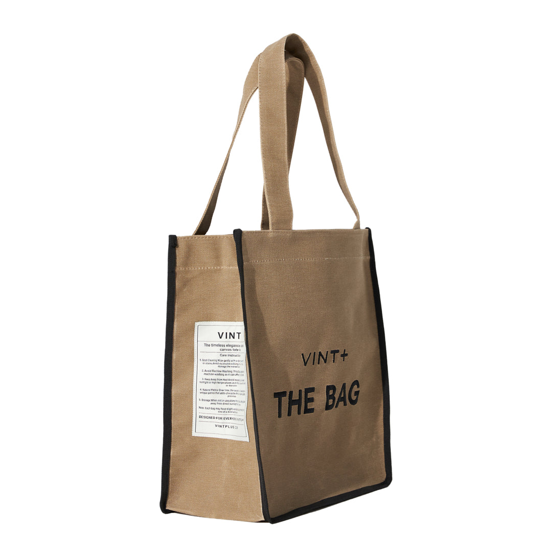 WAXED CANVAS TOTE BAG - LONG - BEIGE / BLACK