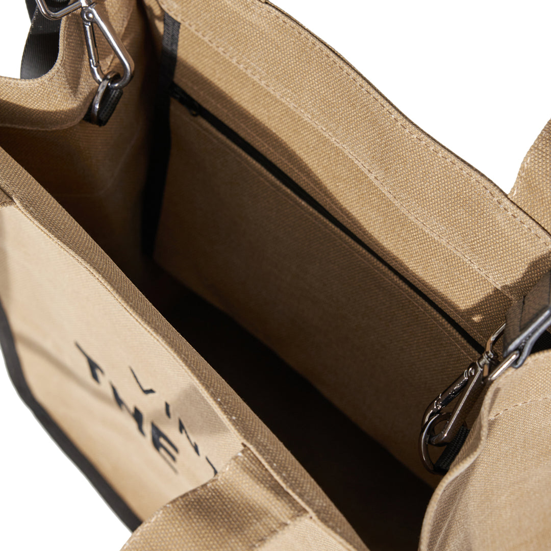 WAXED CANVAS TOTE BAG - LONG - BEIGE / BLACK