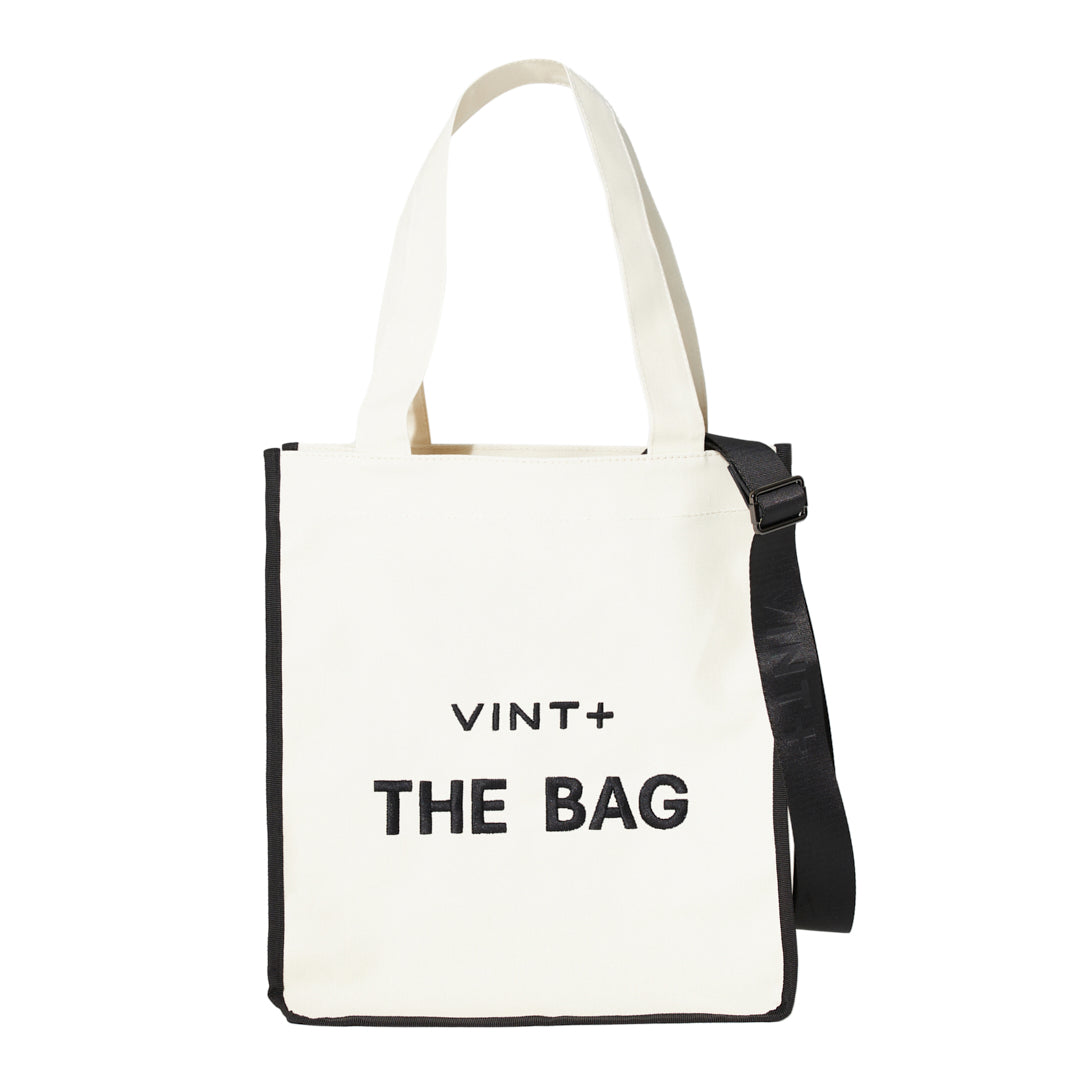 CANVAS TOTE BAG - LONG - CREME WEIß / SCHWARZ