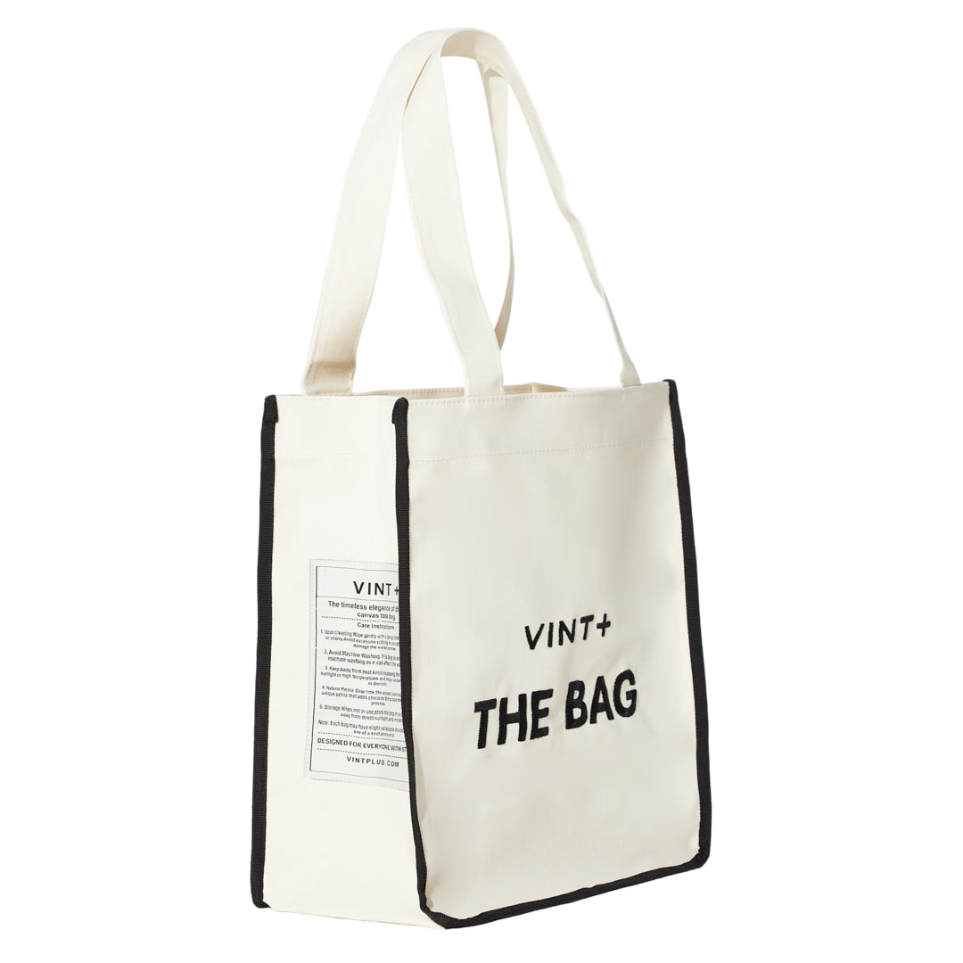 CANVAS TOTE BAG - LONG - CREME WEIß / SCHWARZ