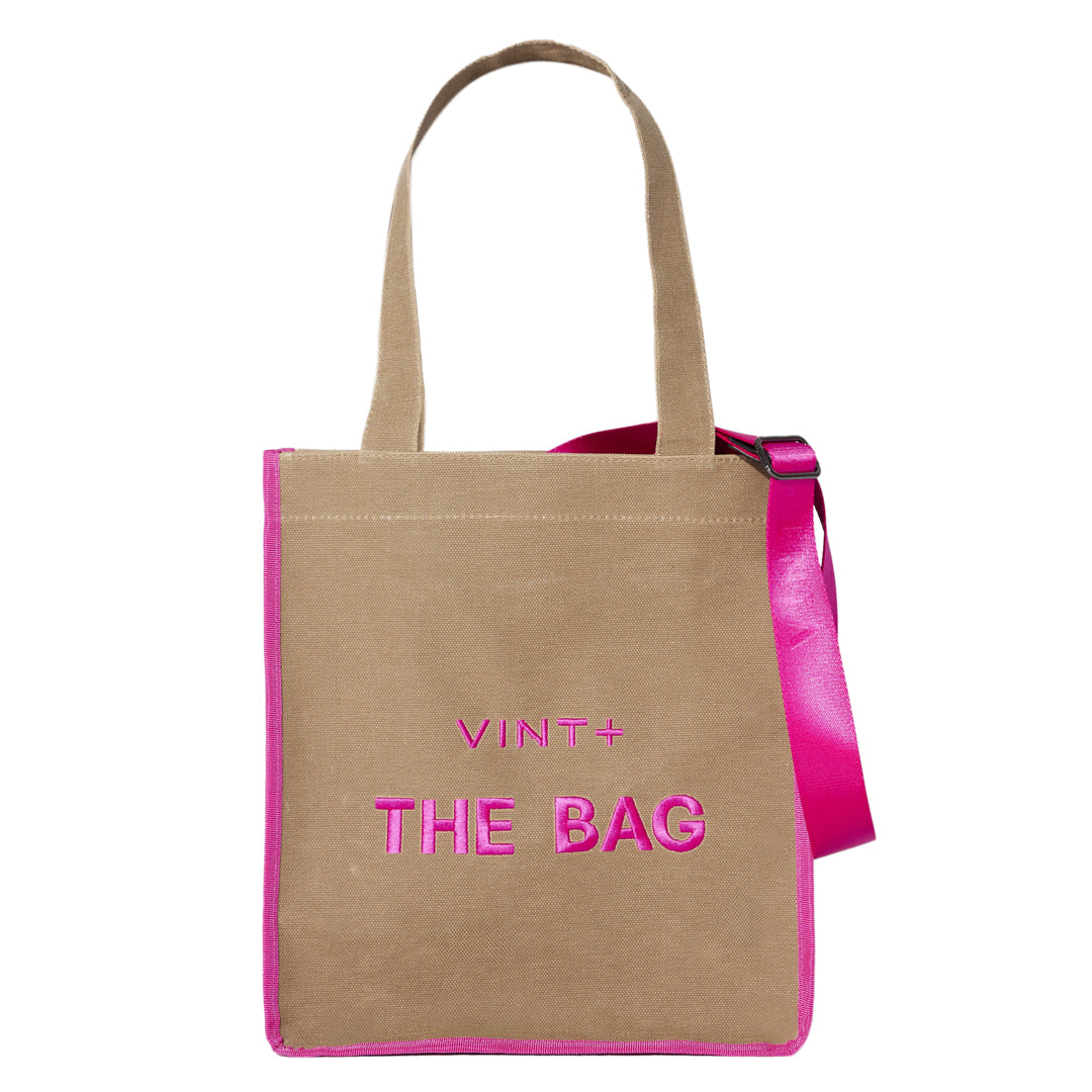 SAC CABAS EN TOILE - LONG - BEIGE / ROSE
